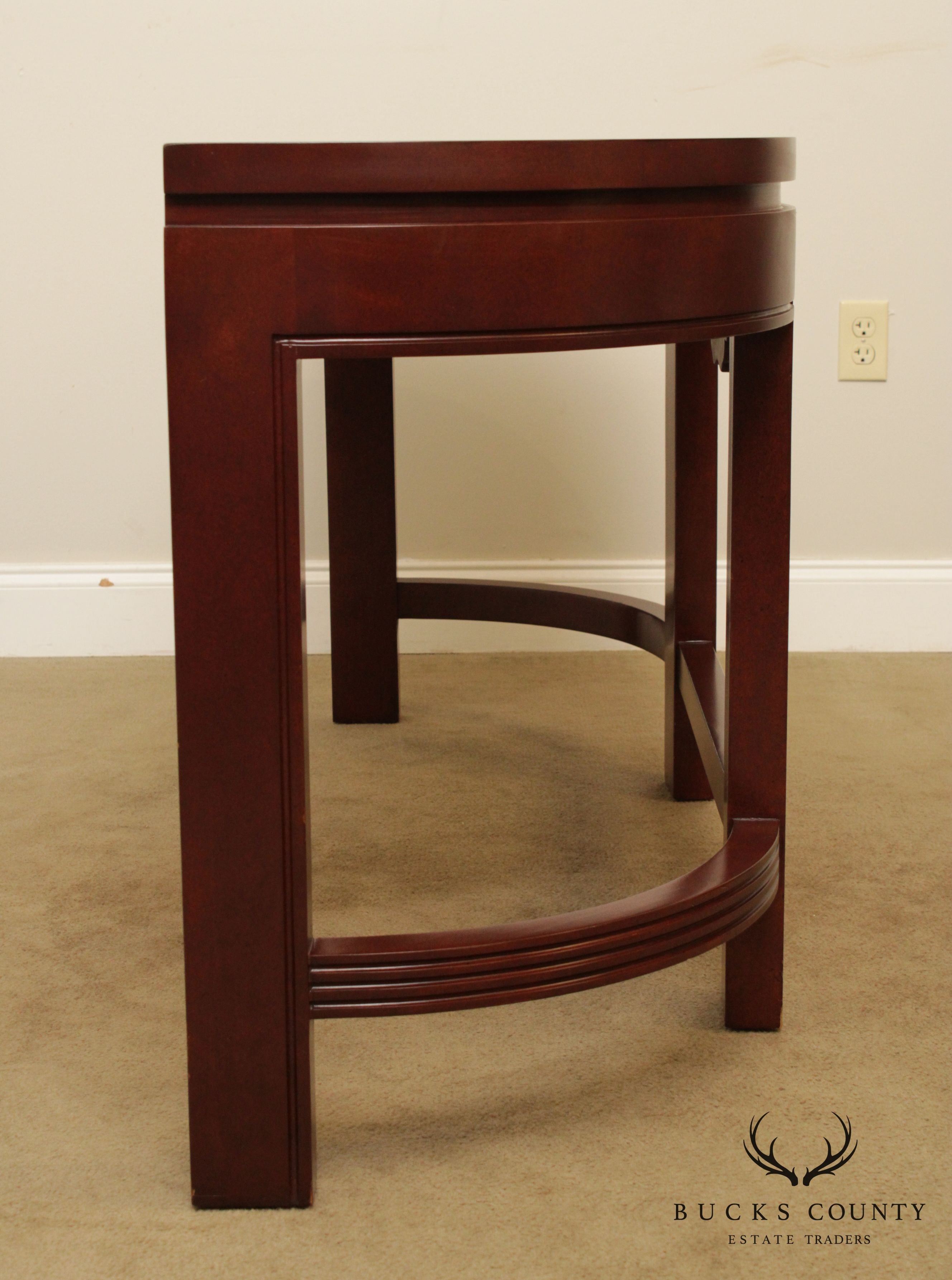 Asian Influenced Mahogany 60 inch Demilune Console Table