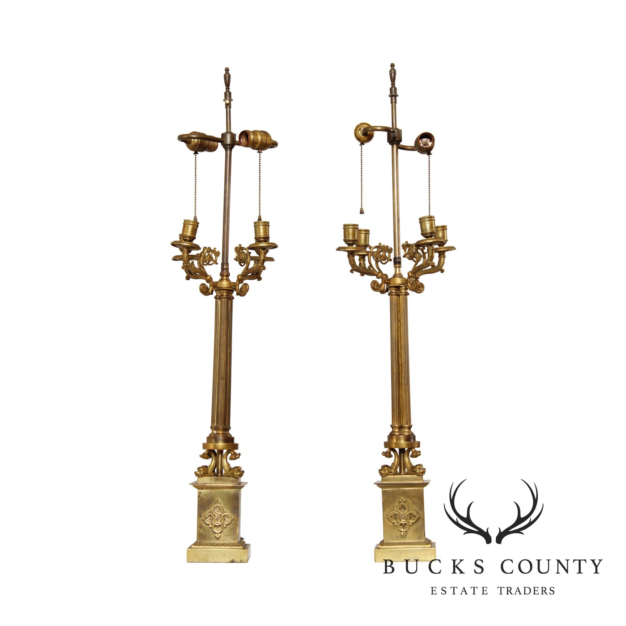 Vintage Neoclassical Bronze Candelabra Lamps