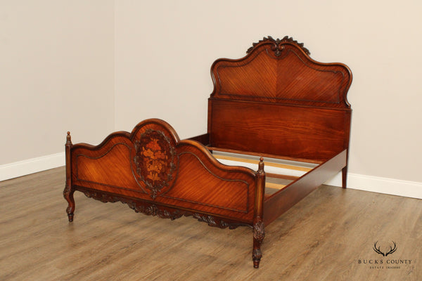 1930's French Louis XV Style Marquetry Inlaid Full Size Bed