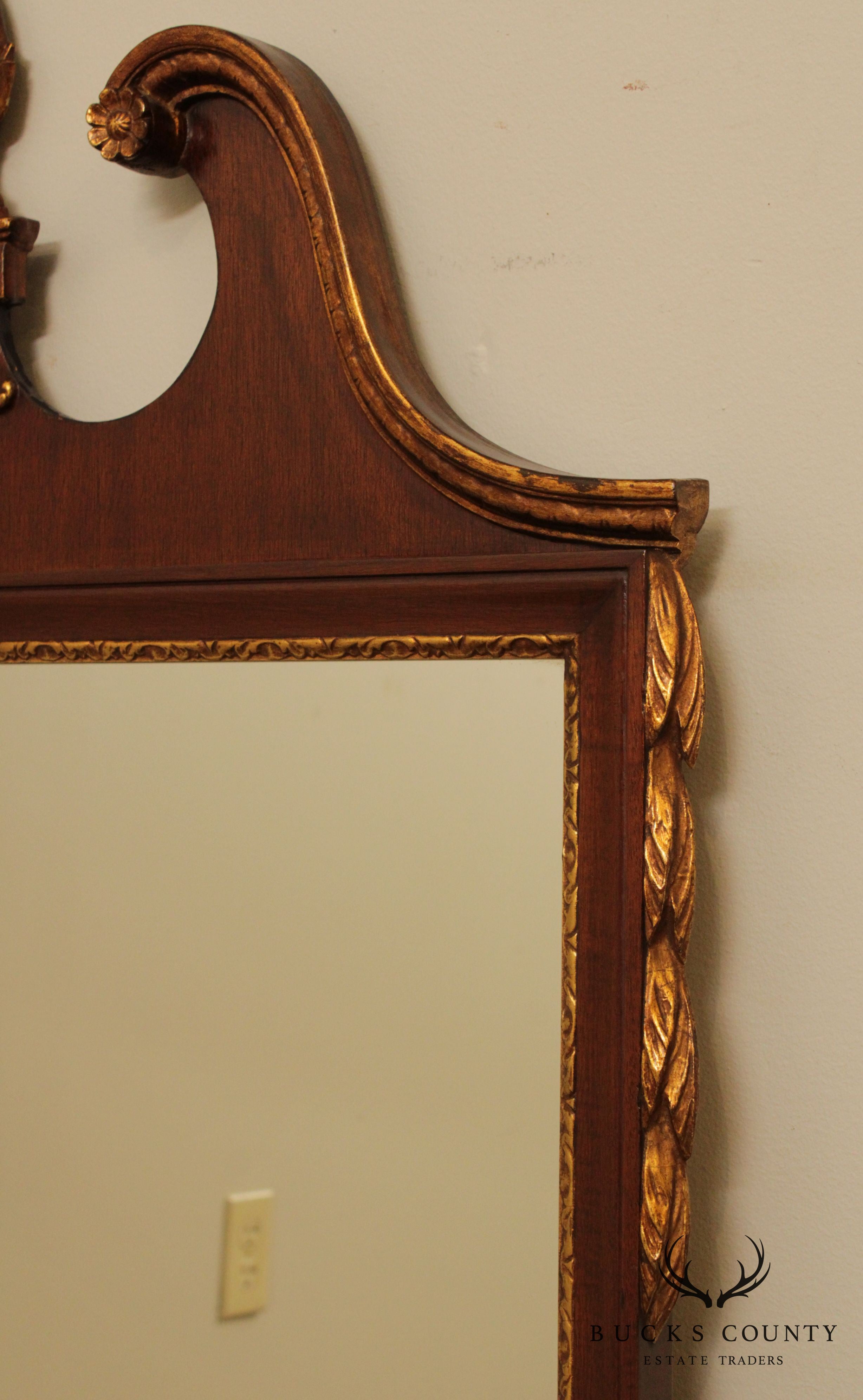 Friedman Brothers Vintage Georgian Style Mahogany, Partial Gilt Wall Mirror #5488