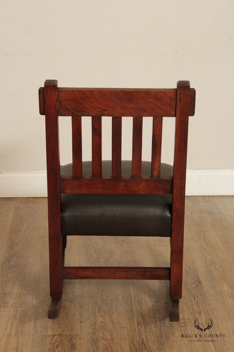 Antique Mission Oak And Leather Armless Rocker
