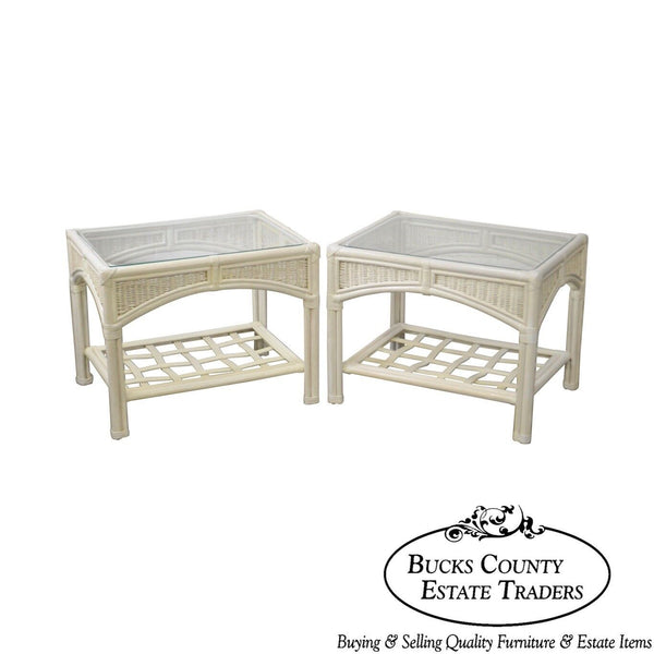 Link Taylor Pair of White Painted Glass Top Side Tables