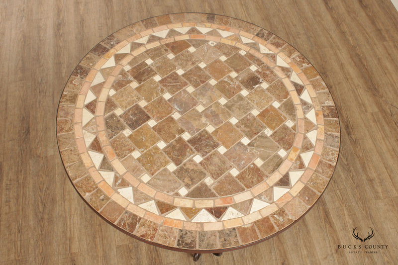 Tuscan Style Mosaic Stone & Wrought Iron Round Dining Table