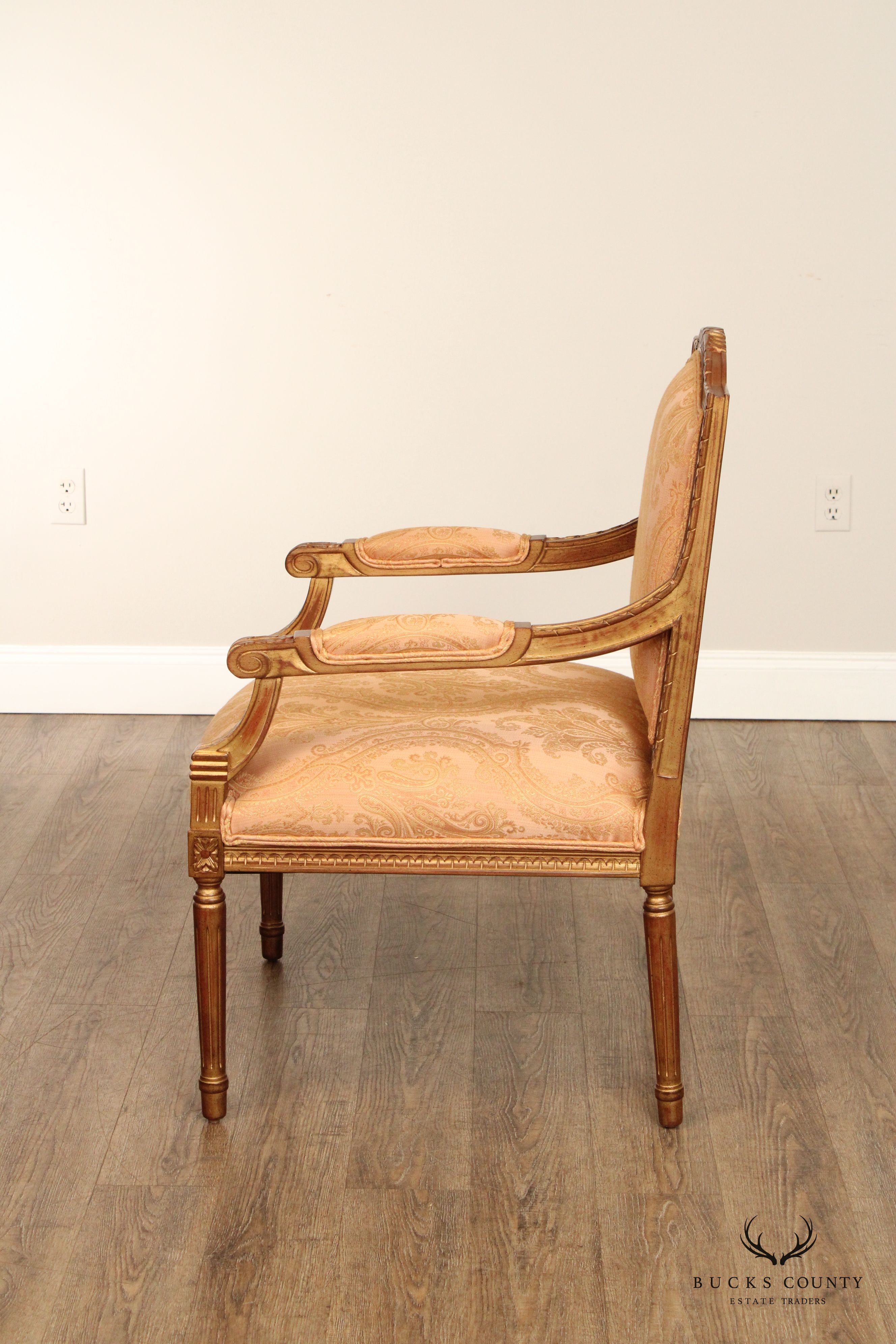 Lambert Furniture French Louis XVI Style Pair of Partial Gilt Fauteuil Armchairs