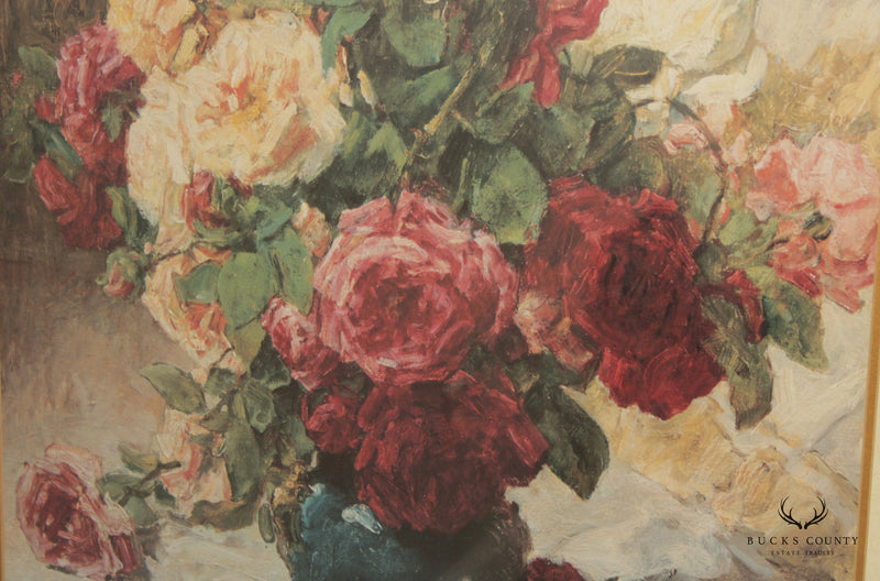 Rose Floral Still Life Lithograph Print After Georges Jeannin
