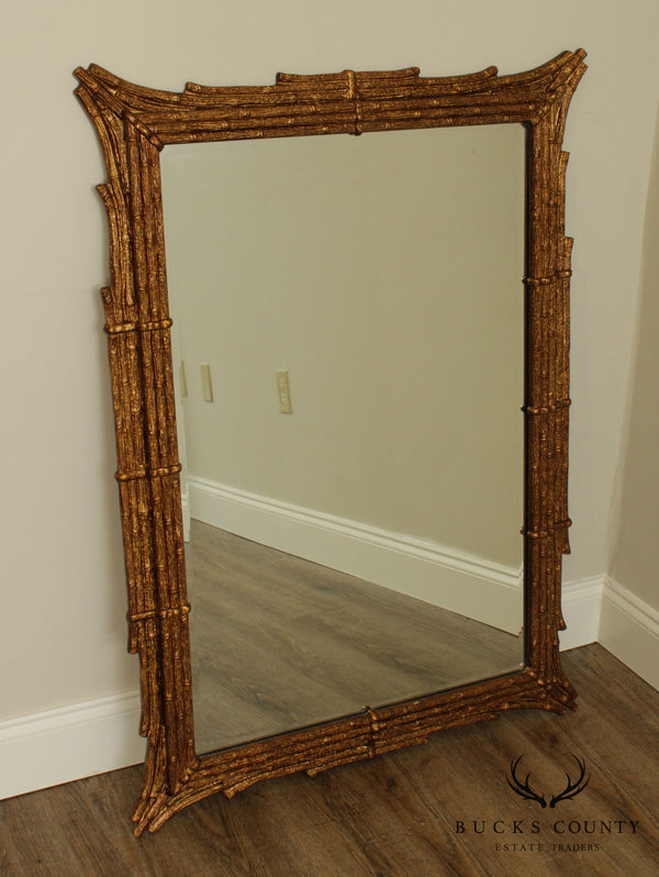 Friedman Brothers Kowloon Gold Gilt Wood Faux Bamboo Carved Wall Mirror