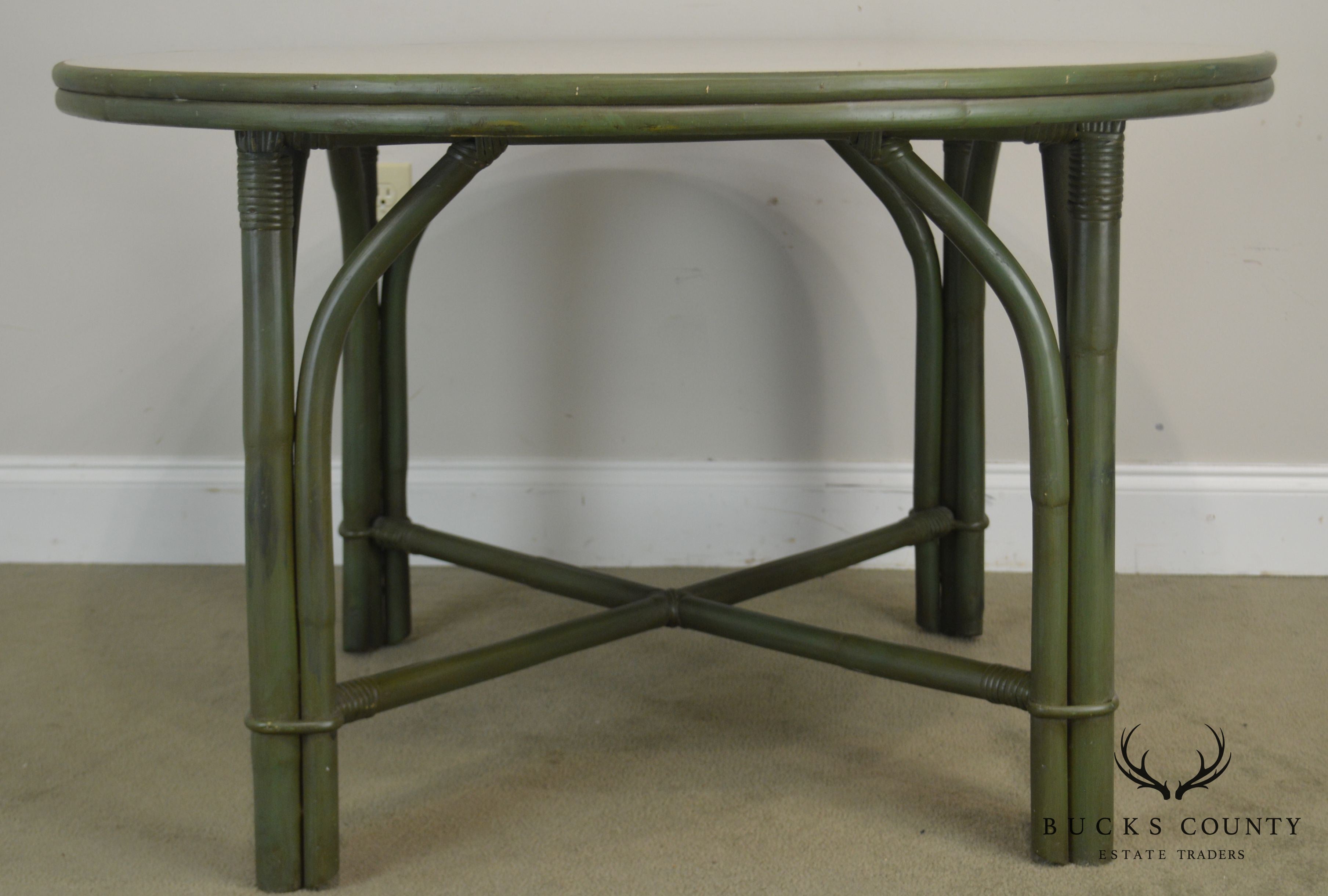 Ficks Reed Green Painted Vintage Round Side Table