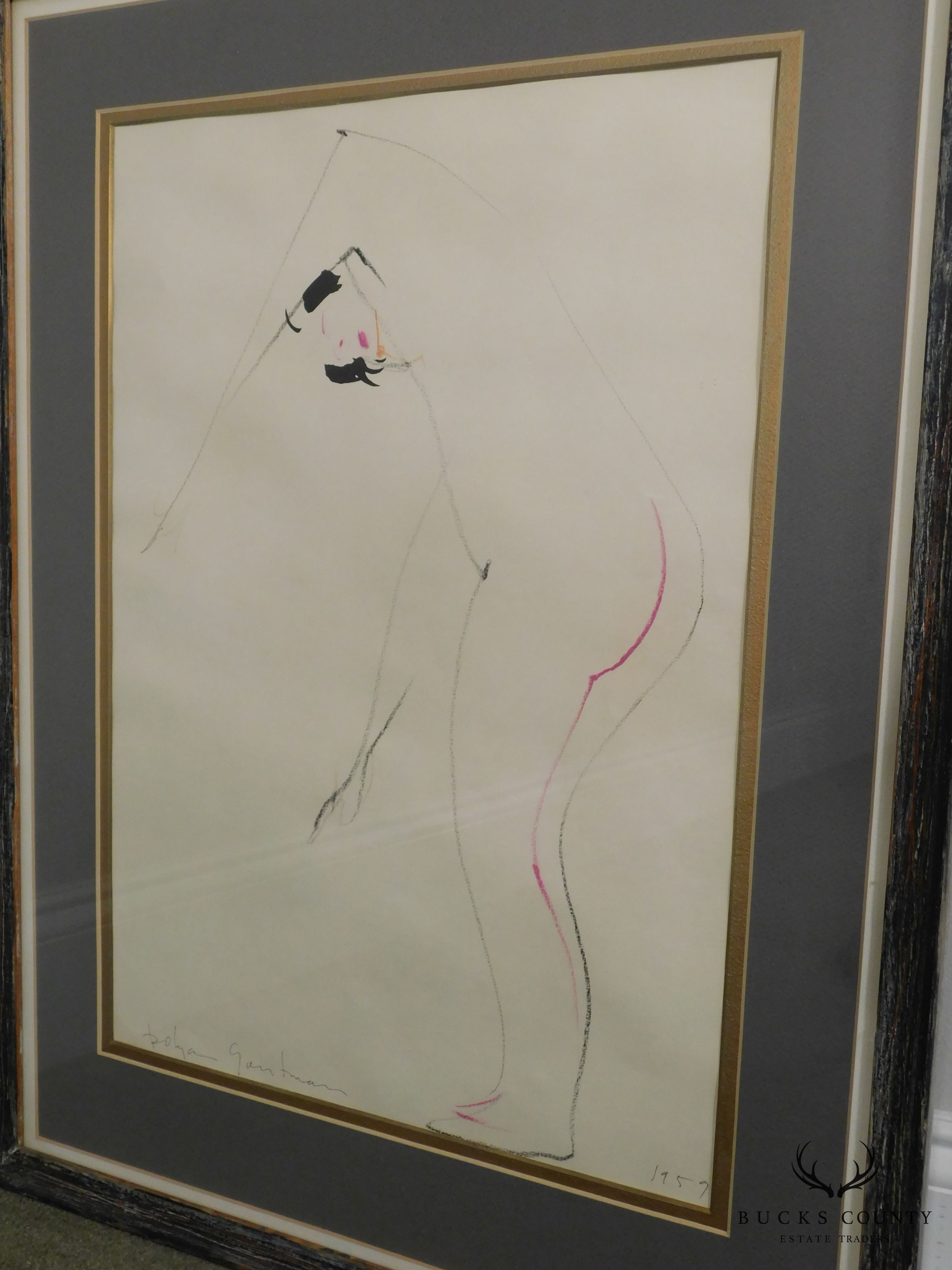 Dolya Goutman Mid Century Modern Framed Sketch of a Woman 1959