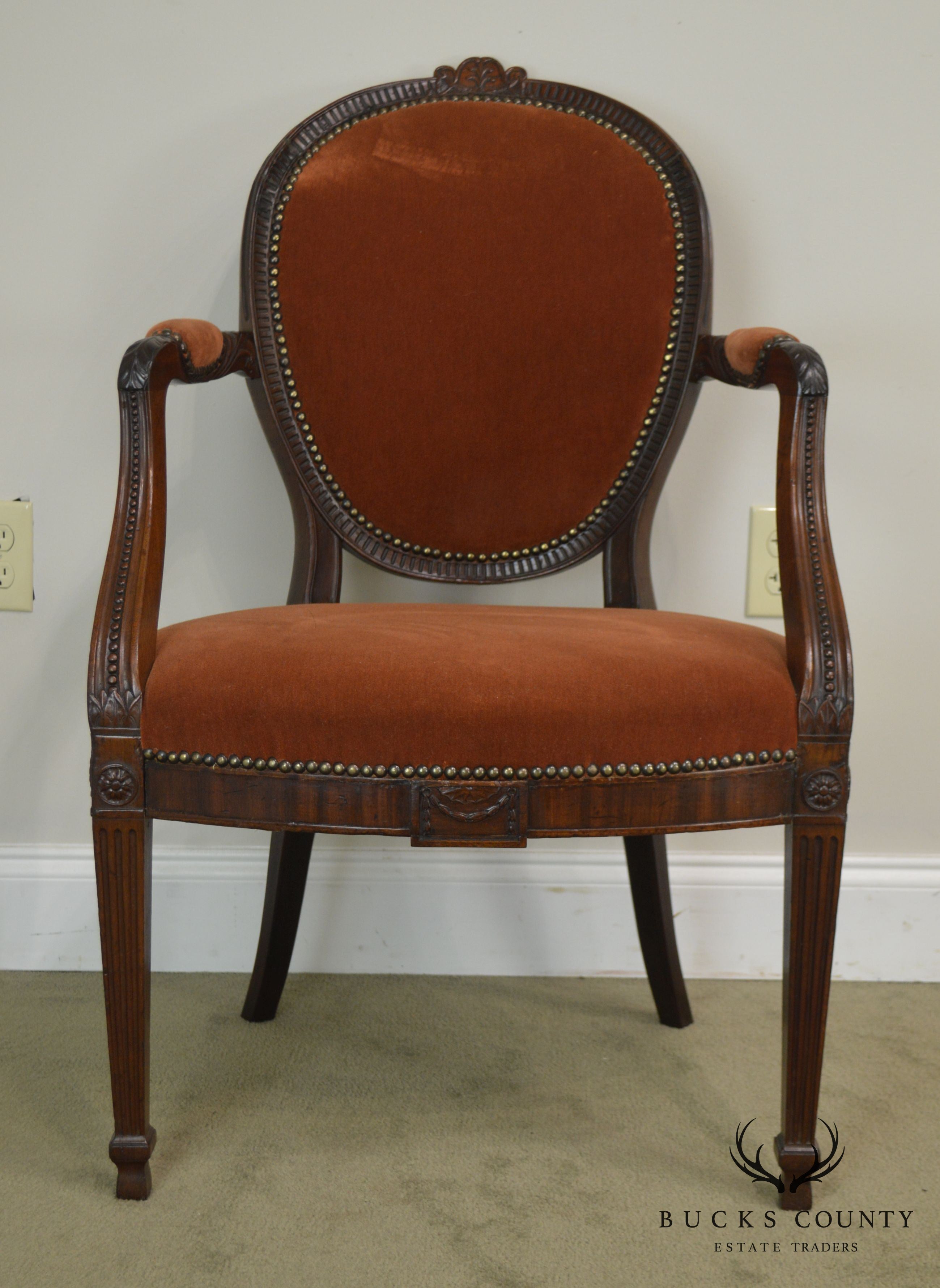 Regency Style Antique Mahogany Frame Pair Armchairs