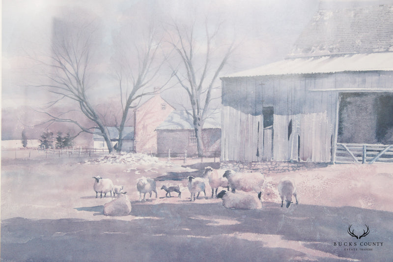 Ranulph Bye Country Sheep Barnyard Scene Watercolor Print "Lambing Time"