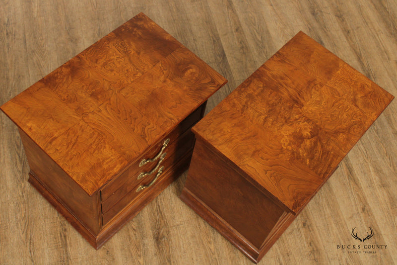 Henredon Charles X Pair Burl Wood Chest Nightstands