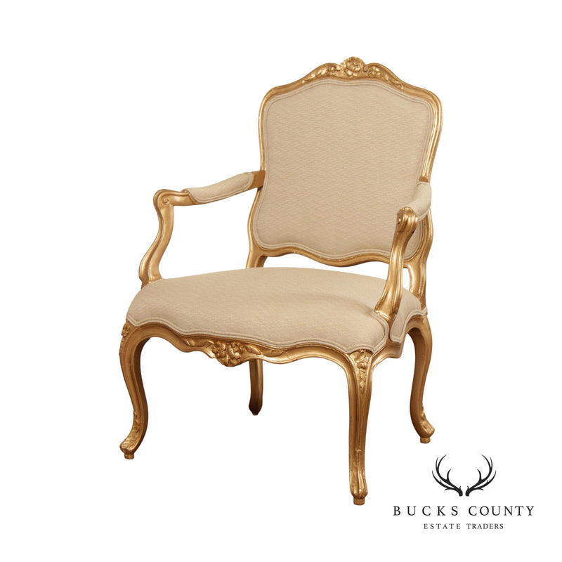 Antique French Louis XV Style Giltwood Fauteuil Armchair