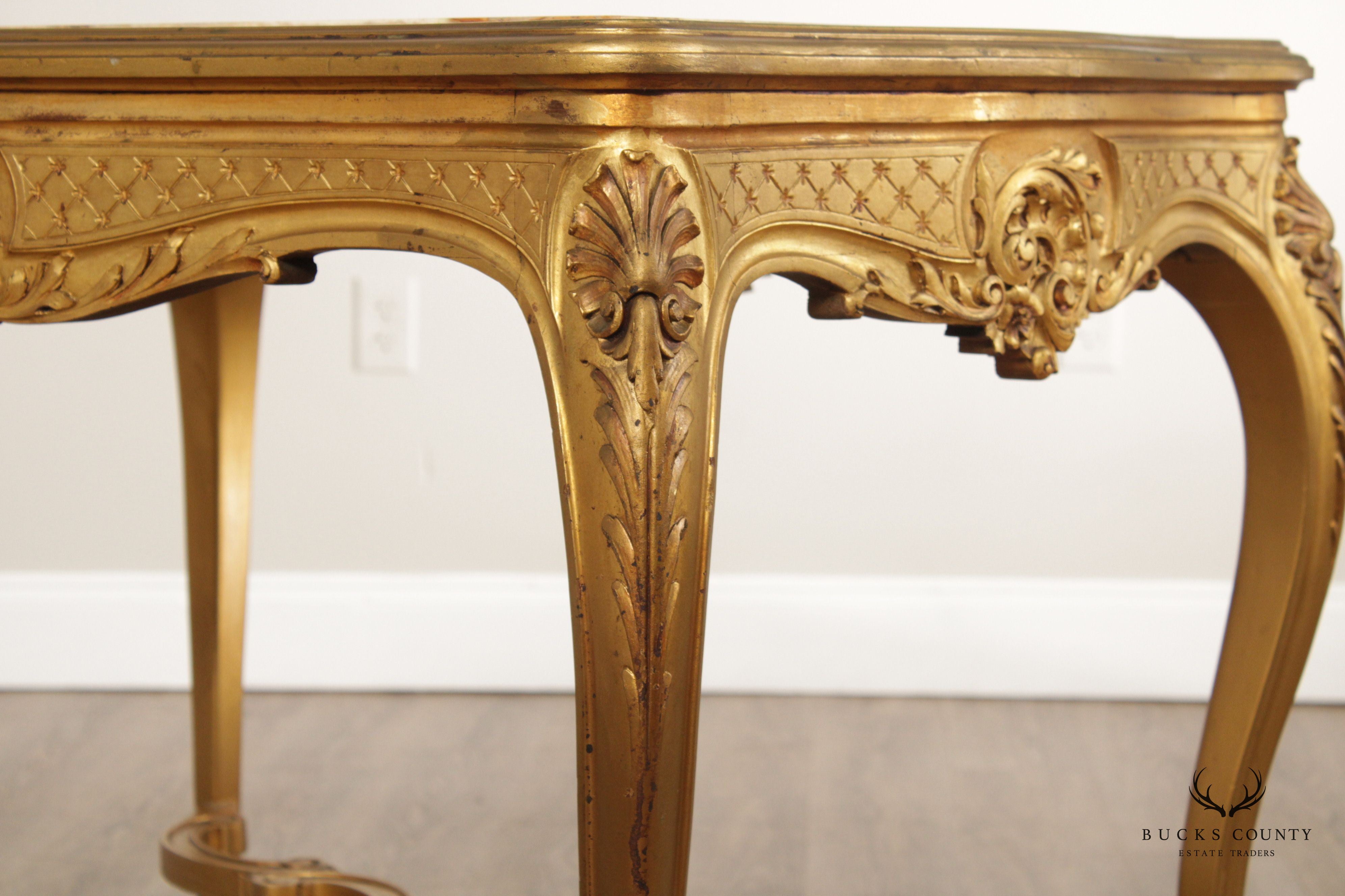 Antique French Louis XV Style Giltwood and Onyx Parlor Table