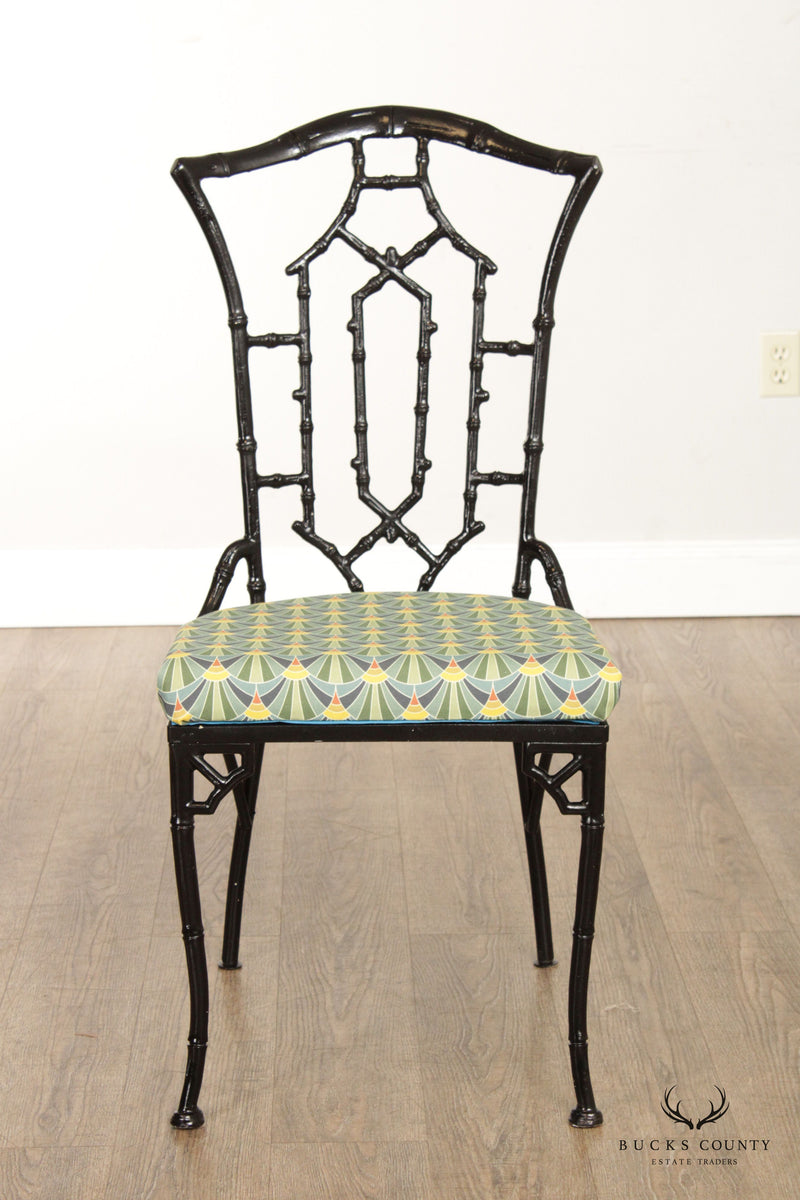 Hollywood Regency Set Four Faux Bamboo Metal Dining Chairs