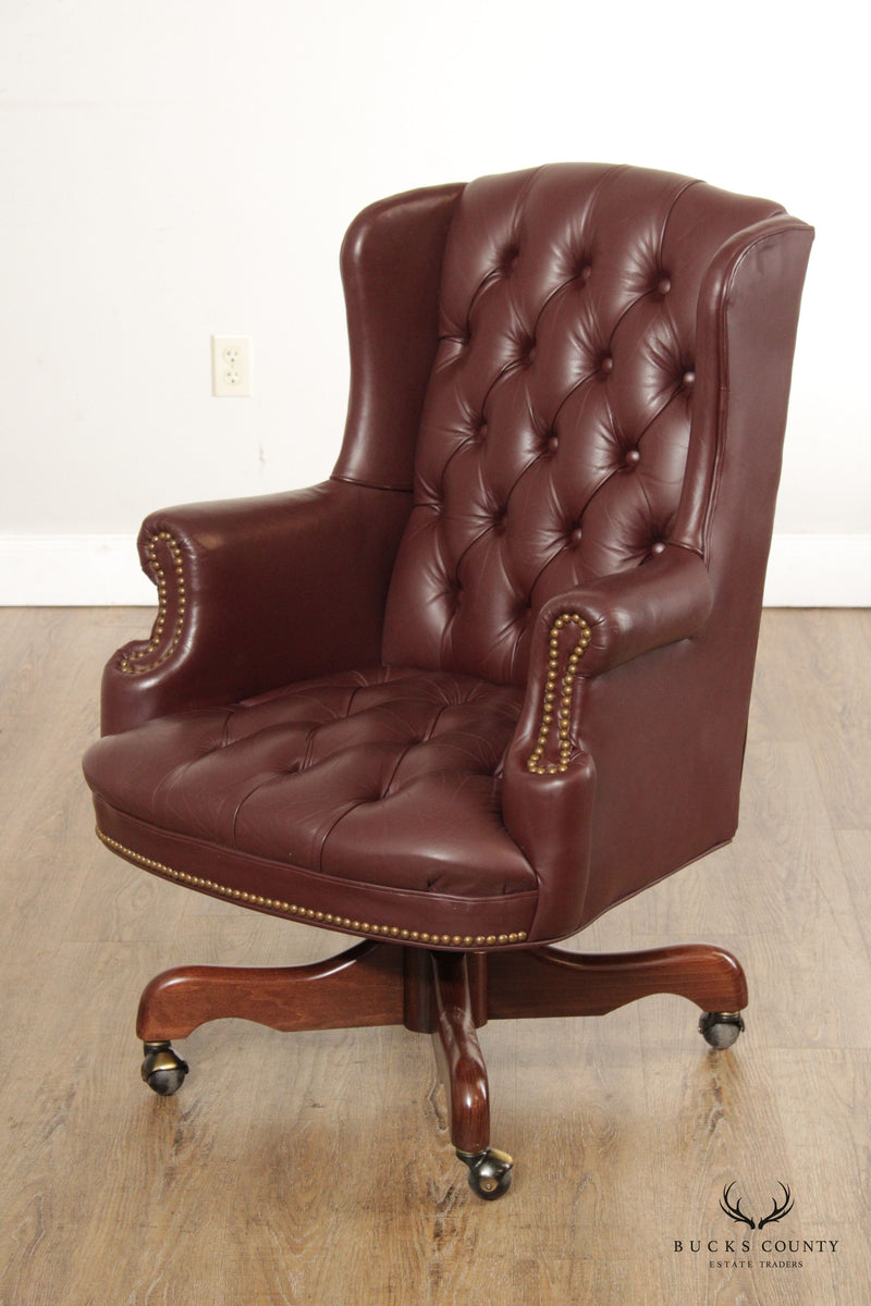 Tufted Brown Leather Adjustable Executive Office Chair- Casters