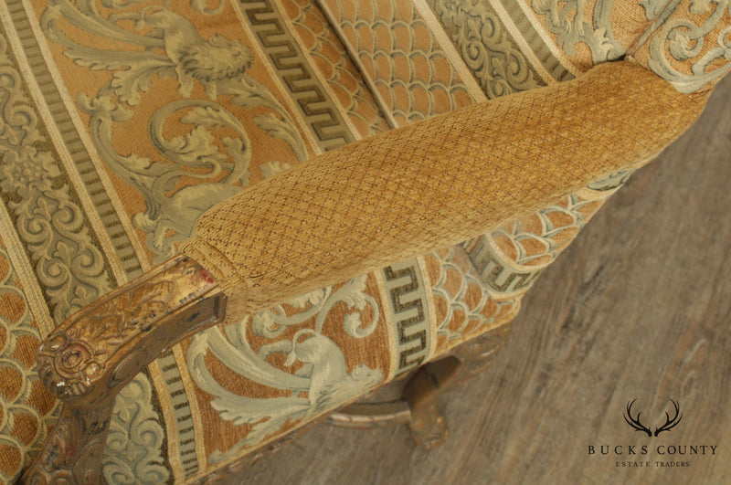 Wesley Hall Louis XV Style Carved Frame Armchair, Custom Upholstery
