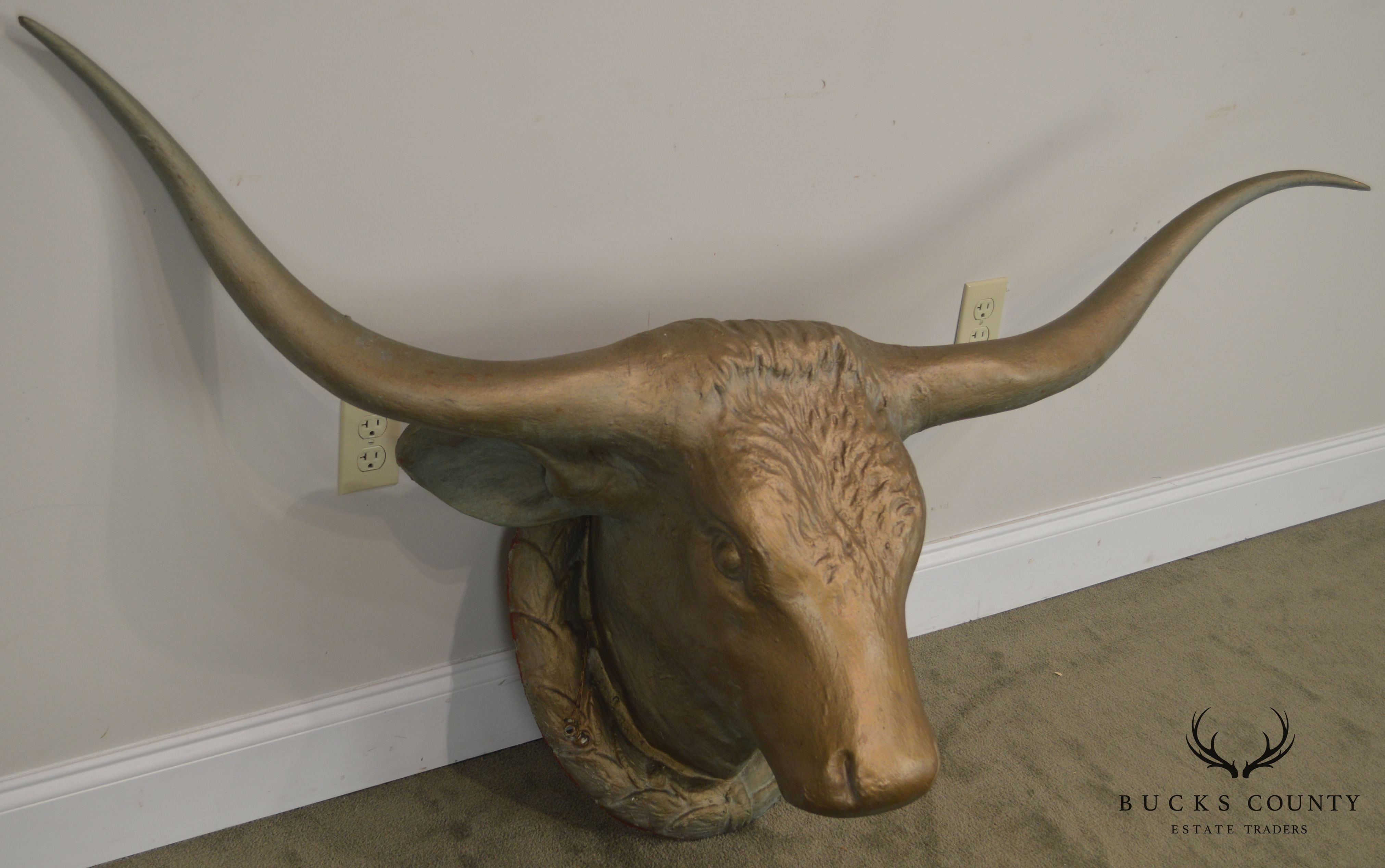 1960's Vintage Life Size Fiberglass Bull Head Wall Mount