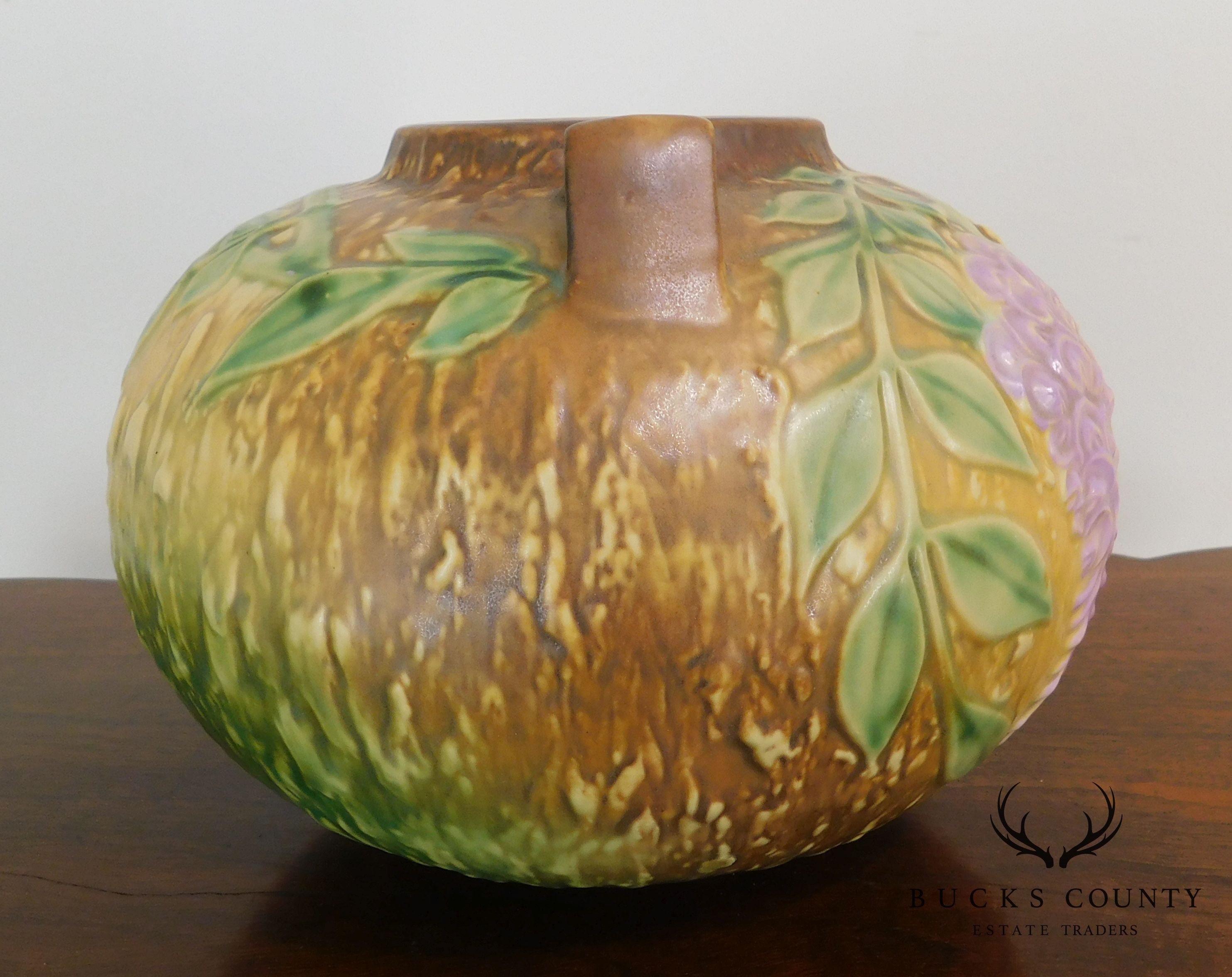 Roseville "Wisteria" Double-Handled Bulbous Vase in Tan