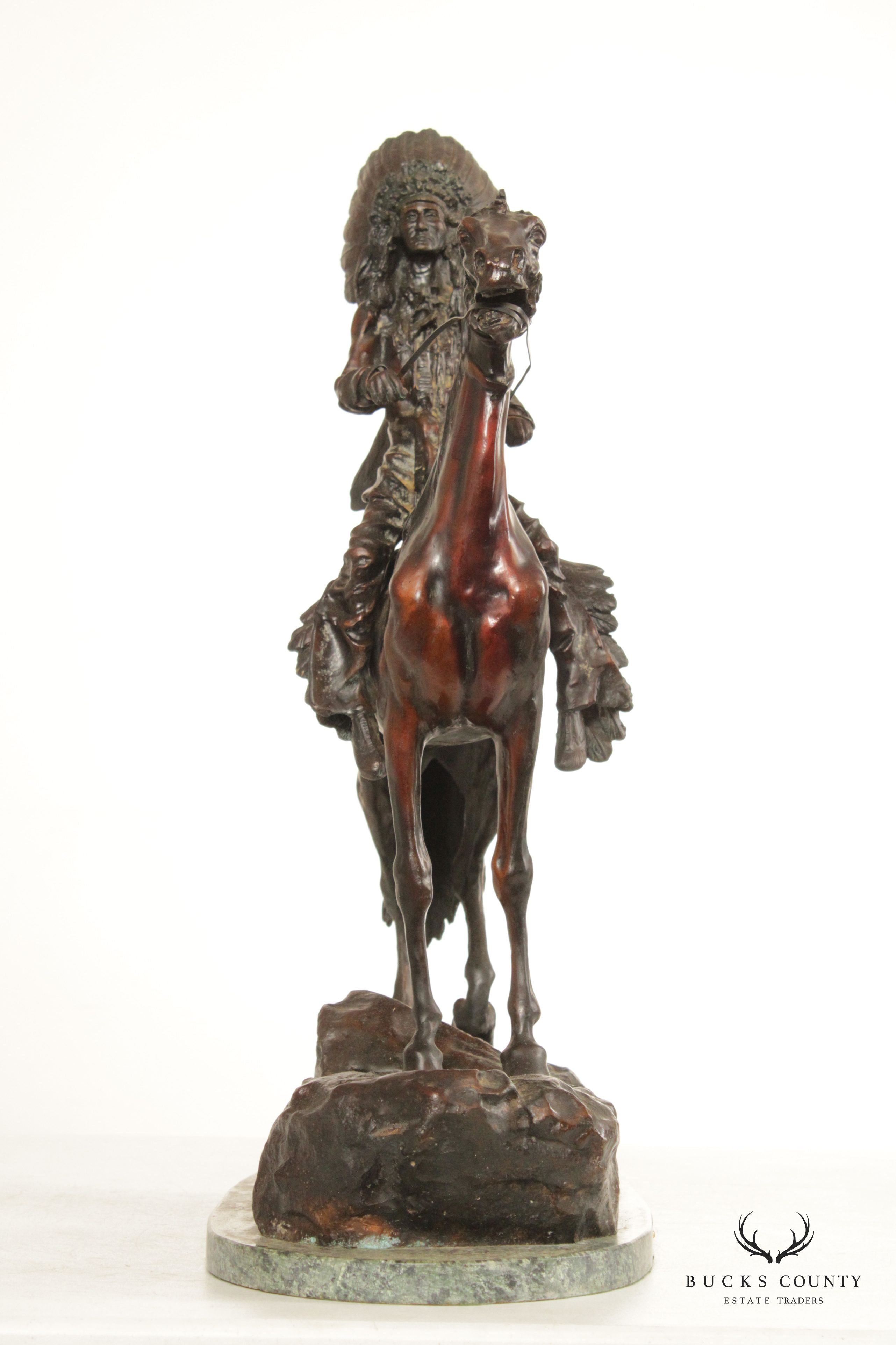 Carl Kauba 'Mounted Indian Chief' Bronze, Sculpture