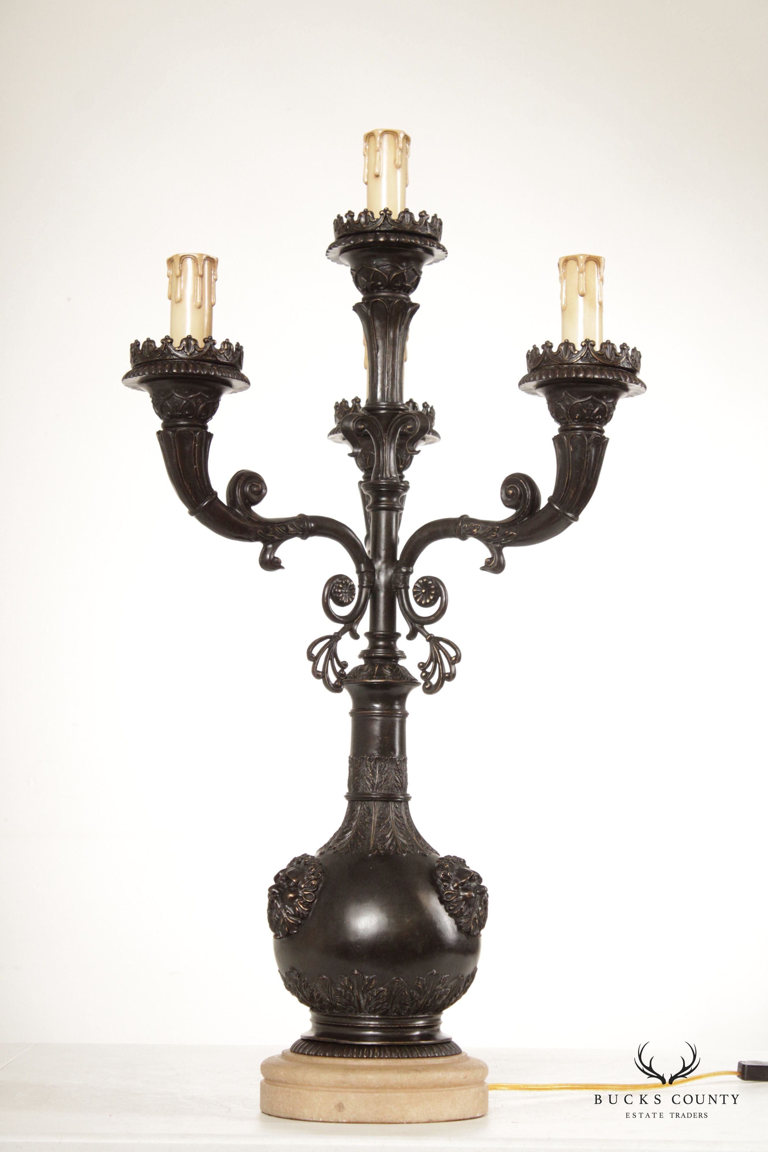 Gothic Revival Style Pair of Bronze Five-Light Candelabra