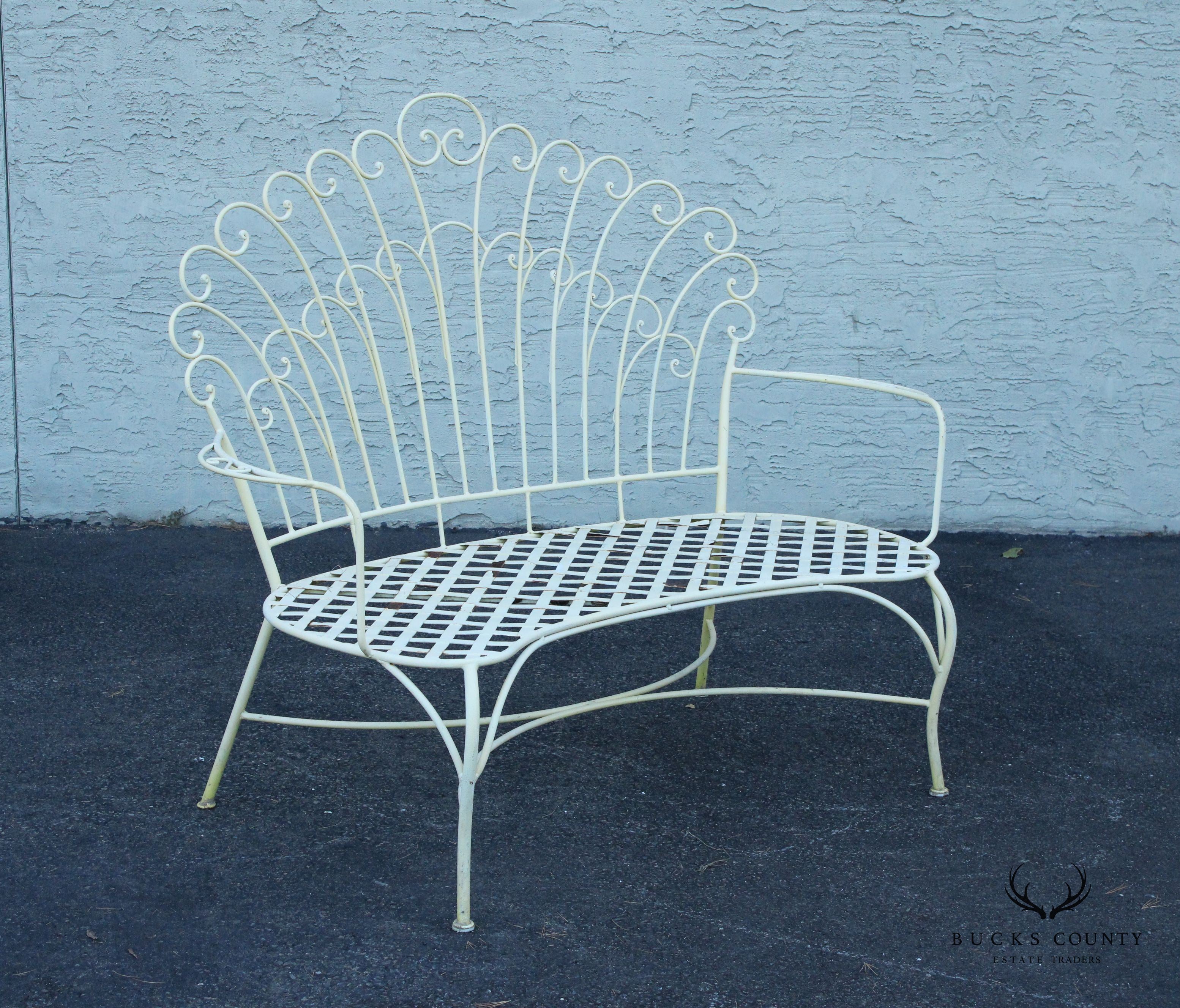 Vintage Wrought Iron Outdoor Patio Peacock Bench