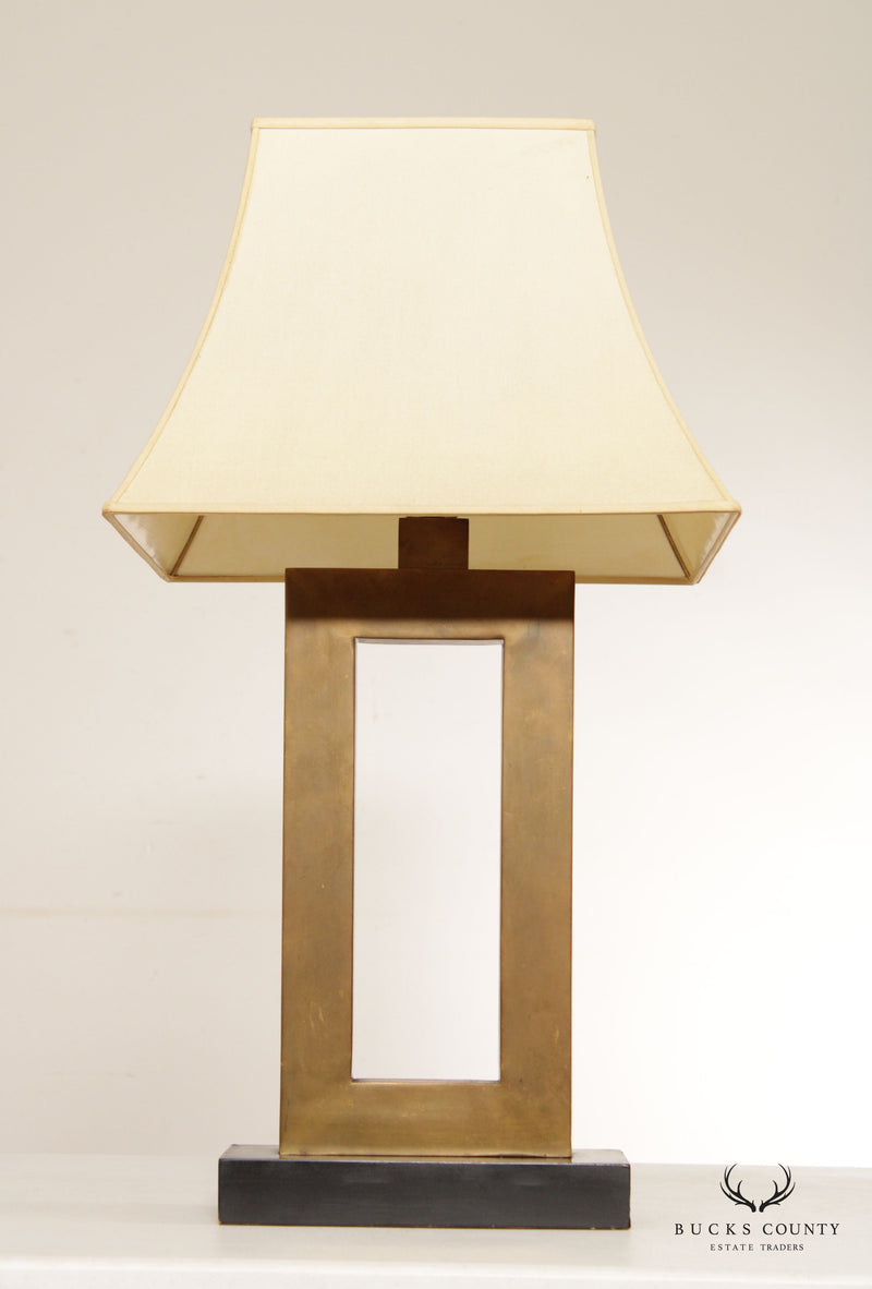 Modern Brass Pair of Rectangular Table Lamps