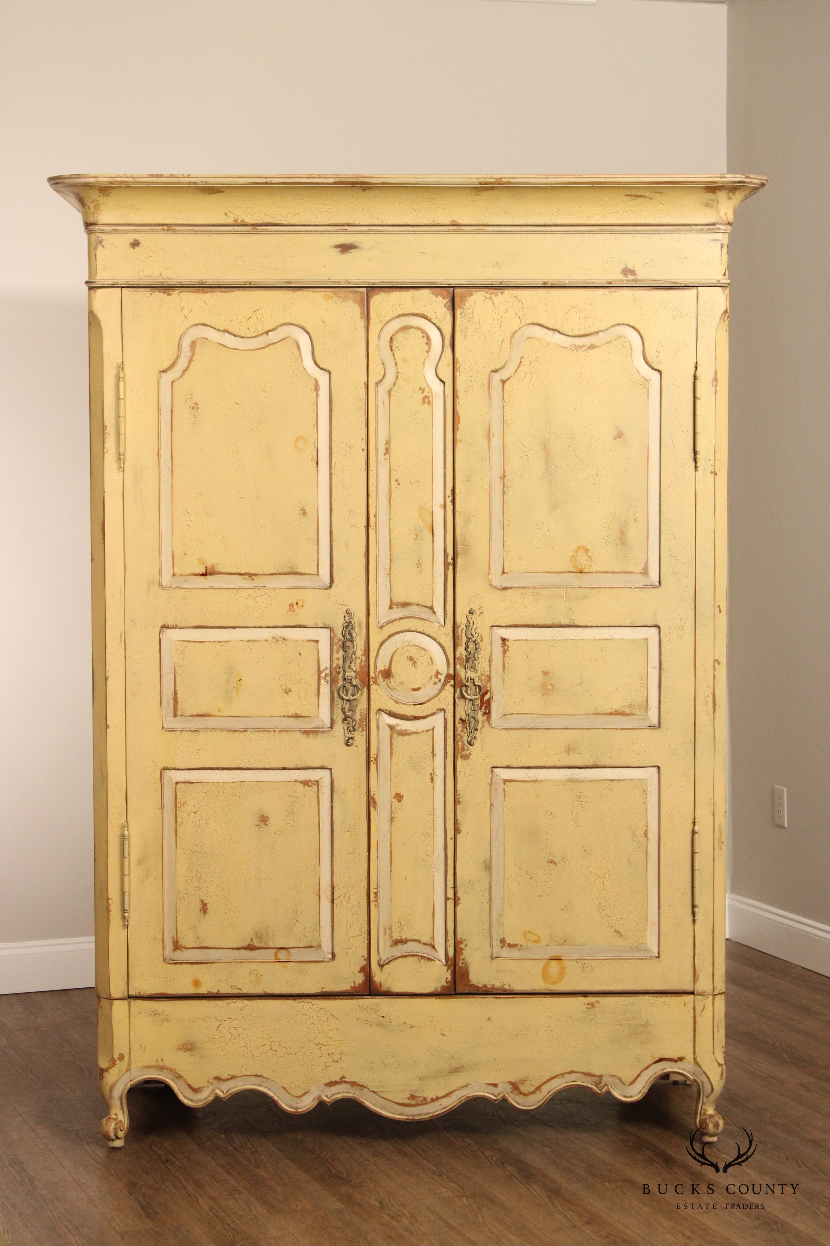 Habersham French Provincial Style Distress Painted Armoire