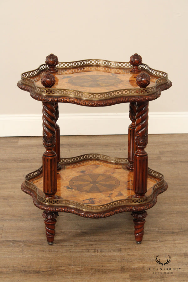 Maitland-Smith Mahogany And Parquetry Inlaid Two Tiered Side Table