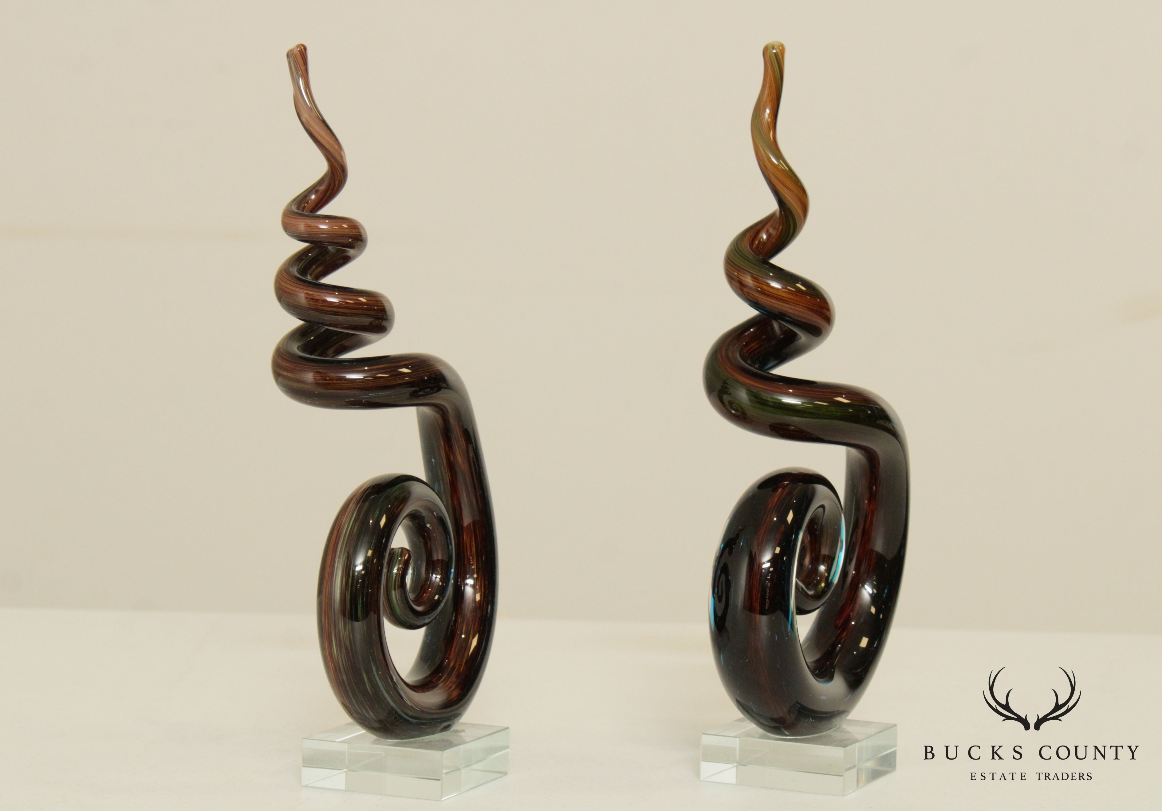 Quality Pair Murano Art Glass Spiral Sculptures