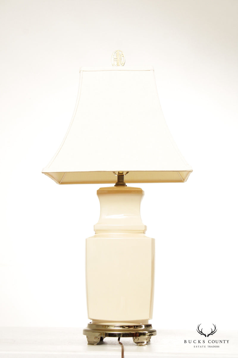 Asian Style Ivory Ceramic Ginger Jar Table Lamp with Shade