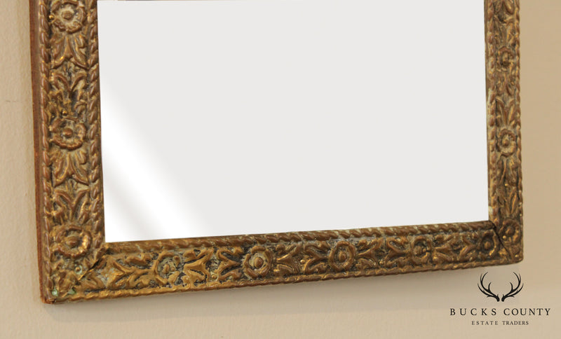 Antique French Repousse Brass Beveled Mirror