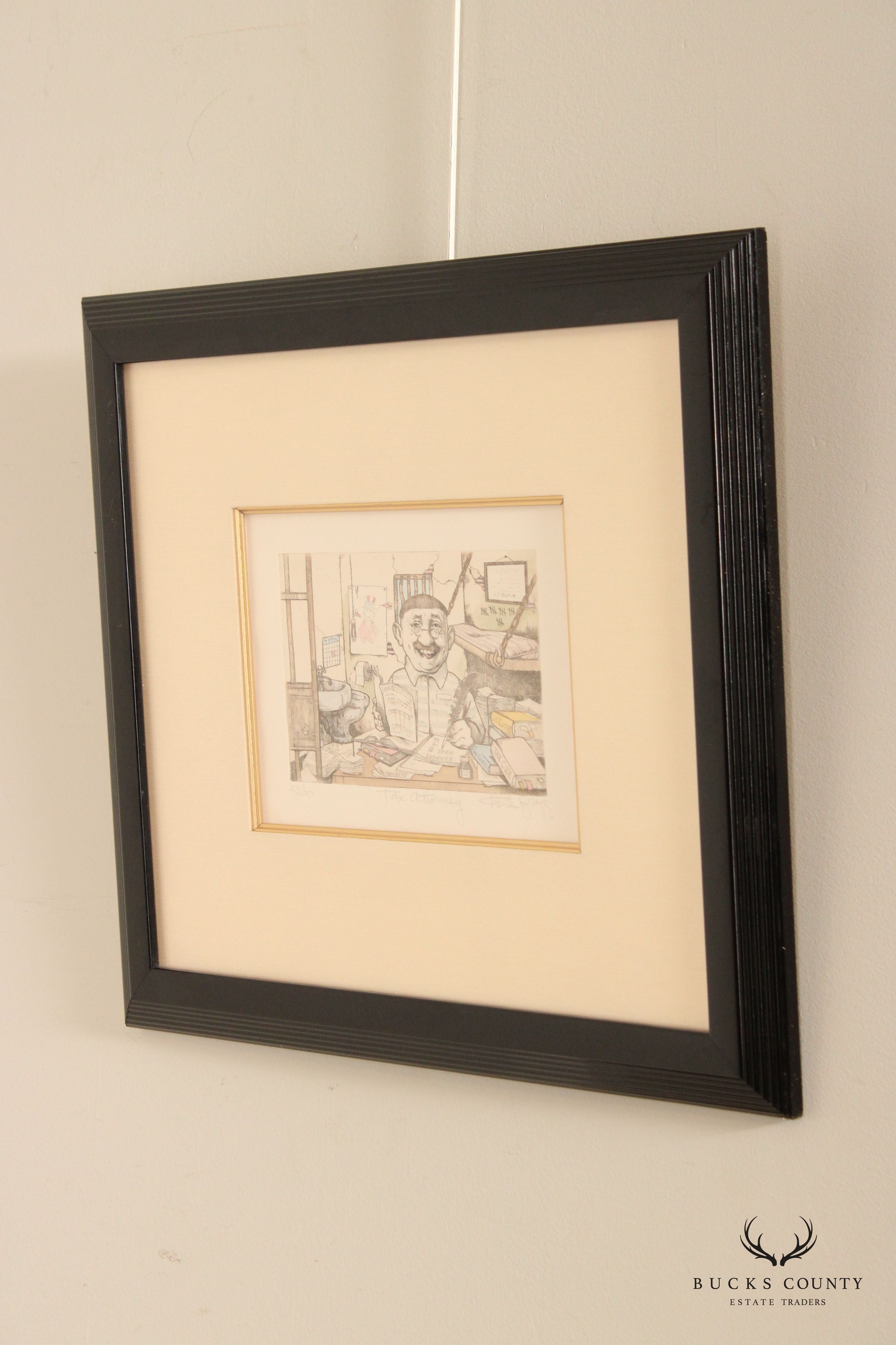 Charles Bragg 'Tax Attorney' Limited Edition Etching, Custom Framed