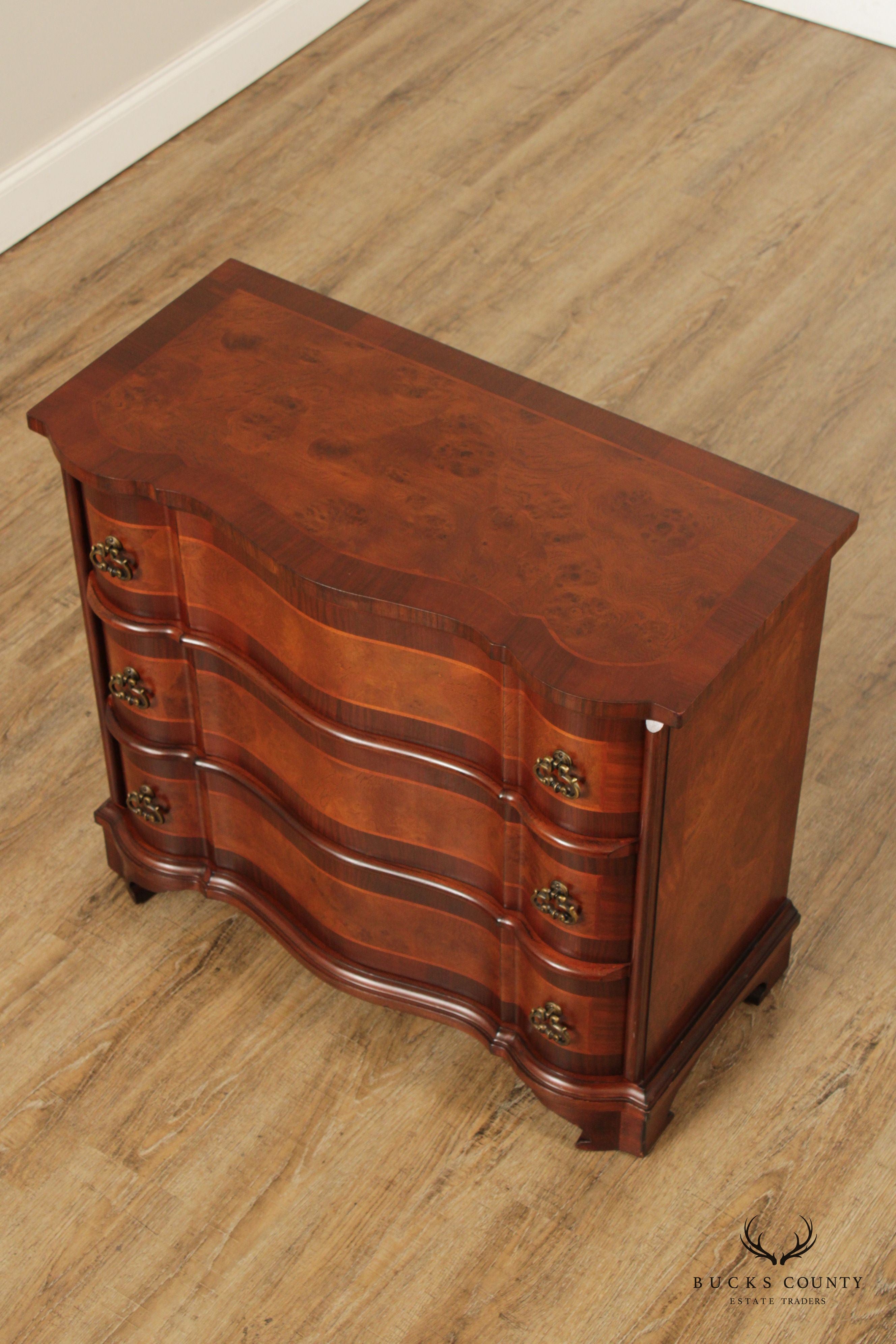 Italian Baroque Style Burl Wood Serpentine Chest of Drawers