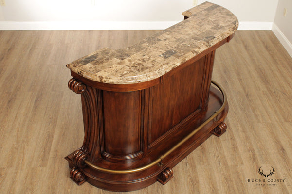 Traditional Empire Style Mahogany and Tessellated Marble Top Bar