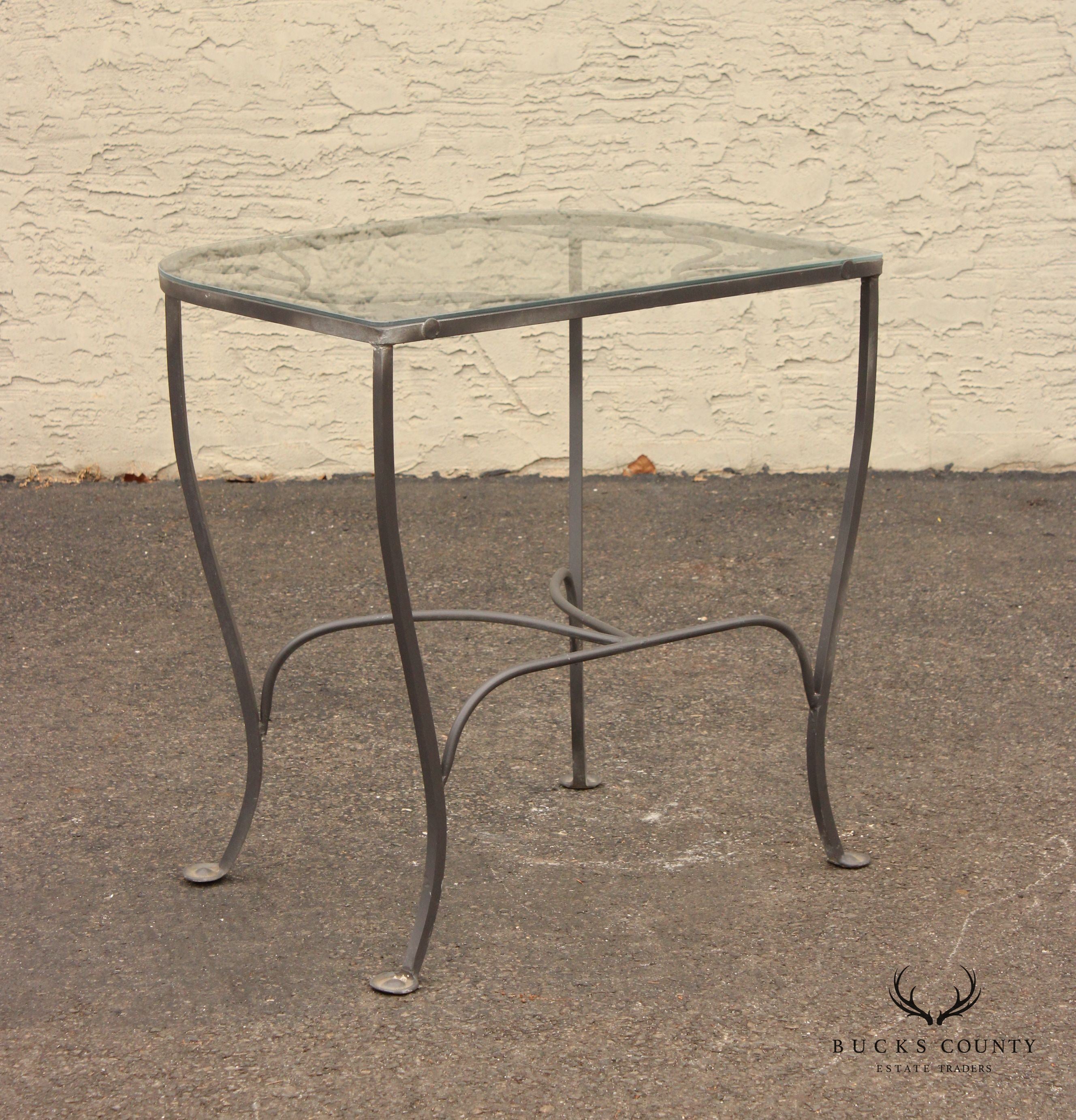 Salterini Vintage Wrought Iron Glass-Top Outdoor Patio Console Side Table