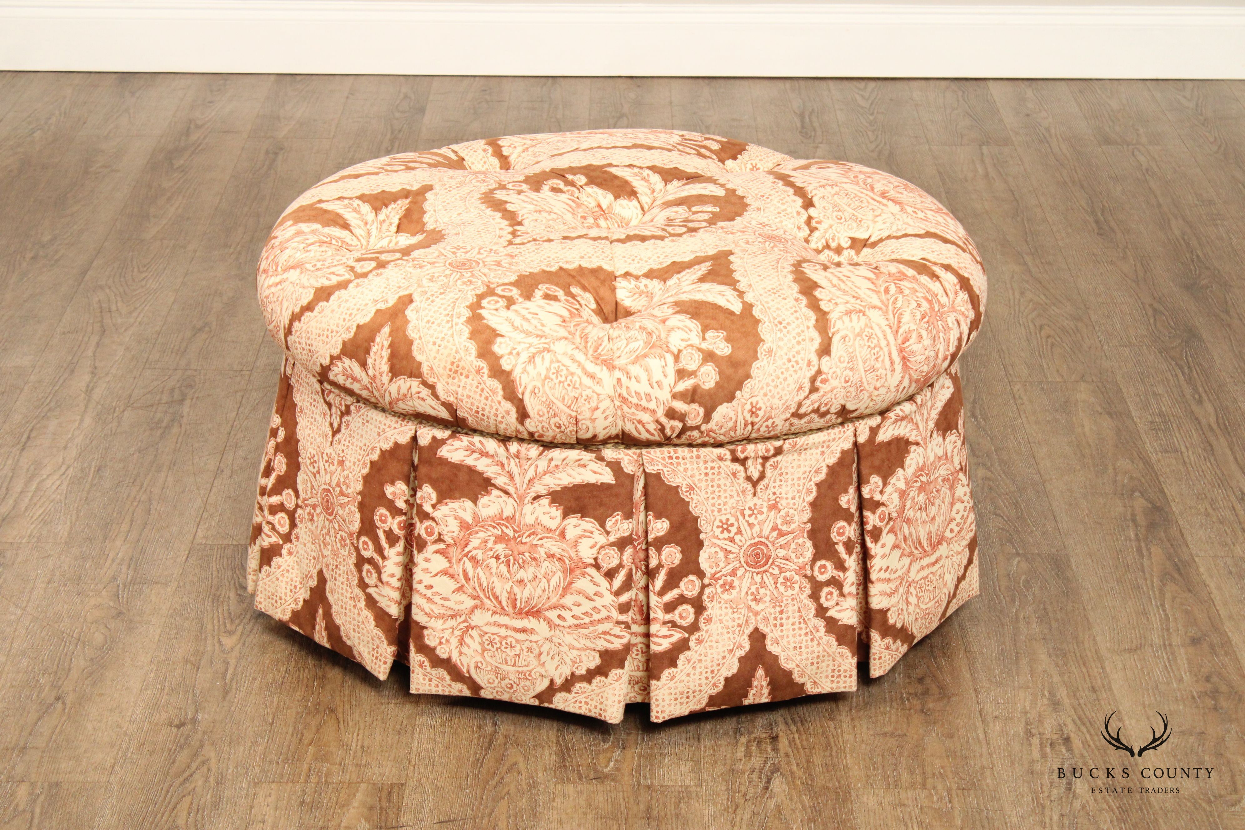 SHERRILL FURNITURE ROUND TUFTED UPHOLSTERED OTTOMAN