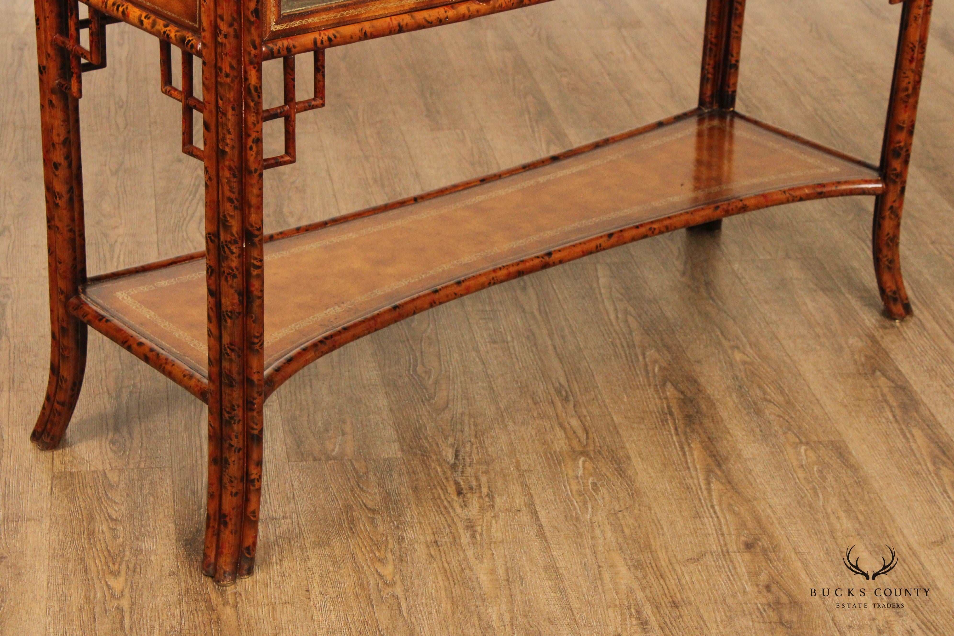 Maitland Smith Asian Inspired Faux Bamboo Tortoiseshell Console Table