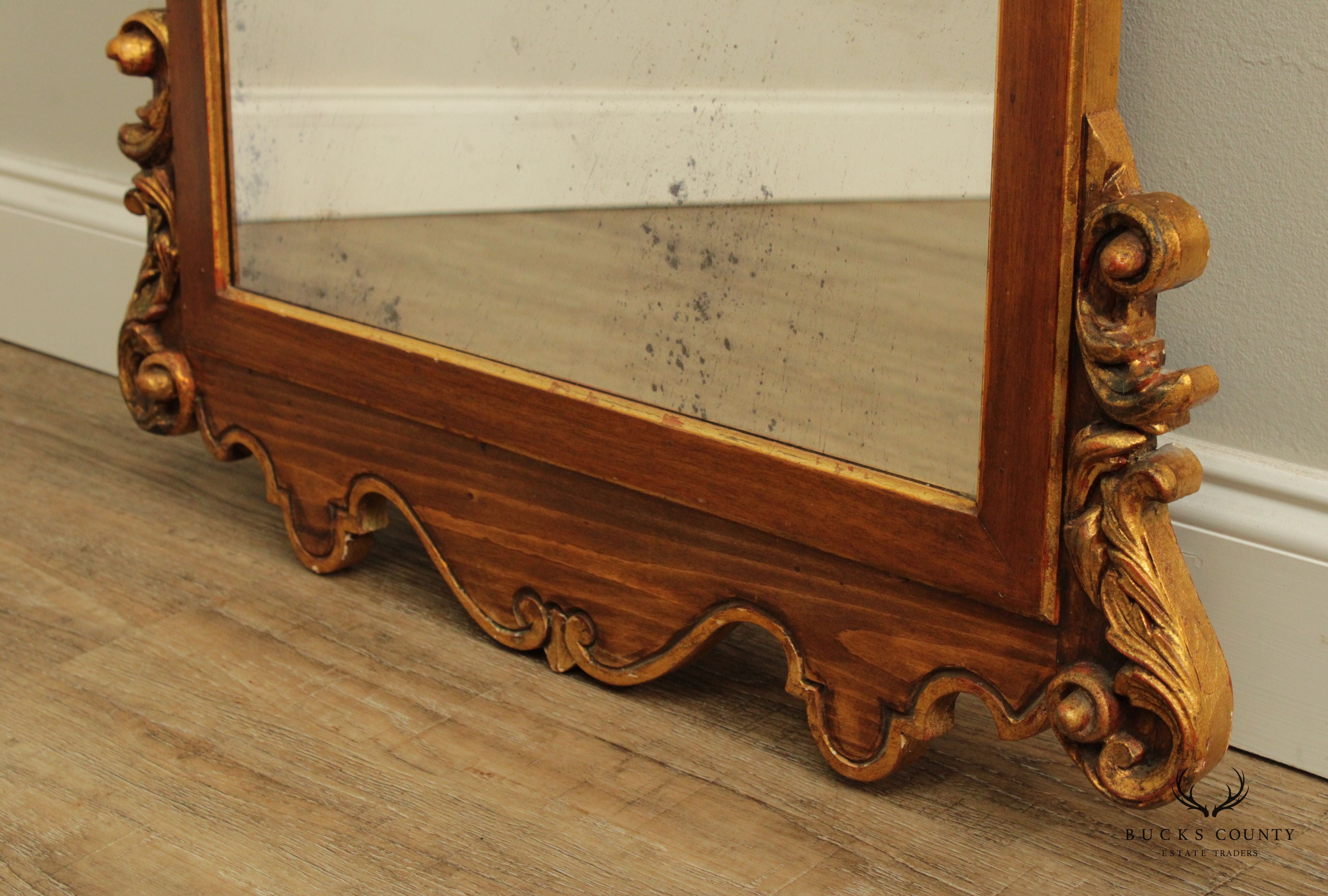 Georgian Style Carved Wood Partial Gilt Mirror