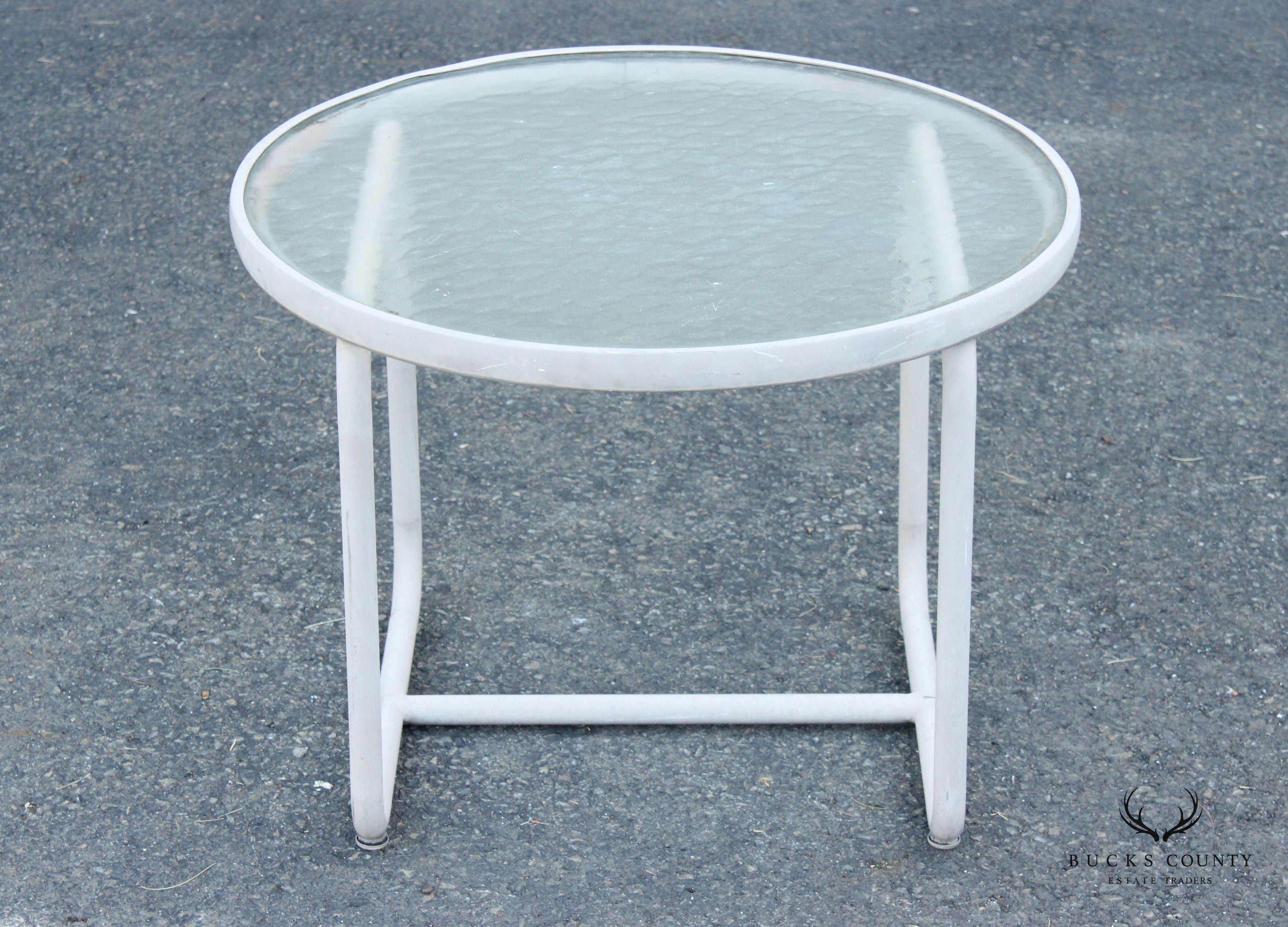 Mid Century Modern Round Glass Top Patio Accent Table