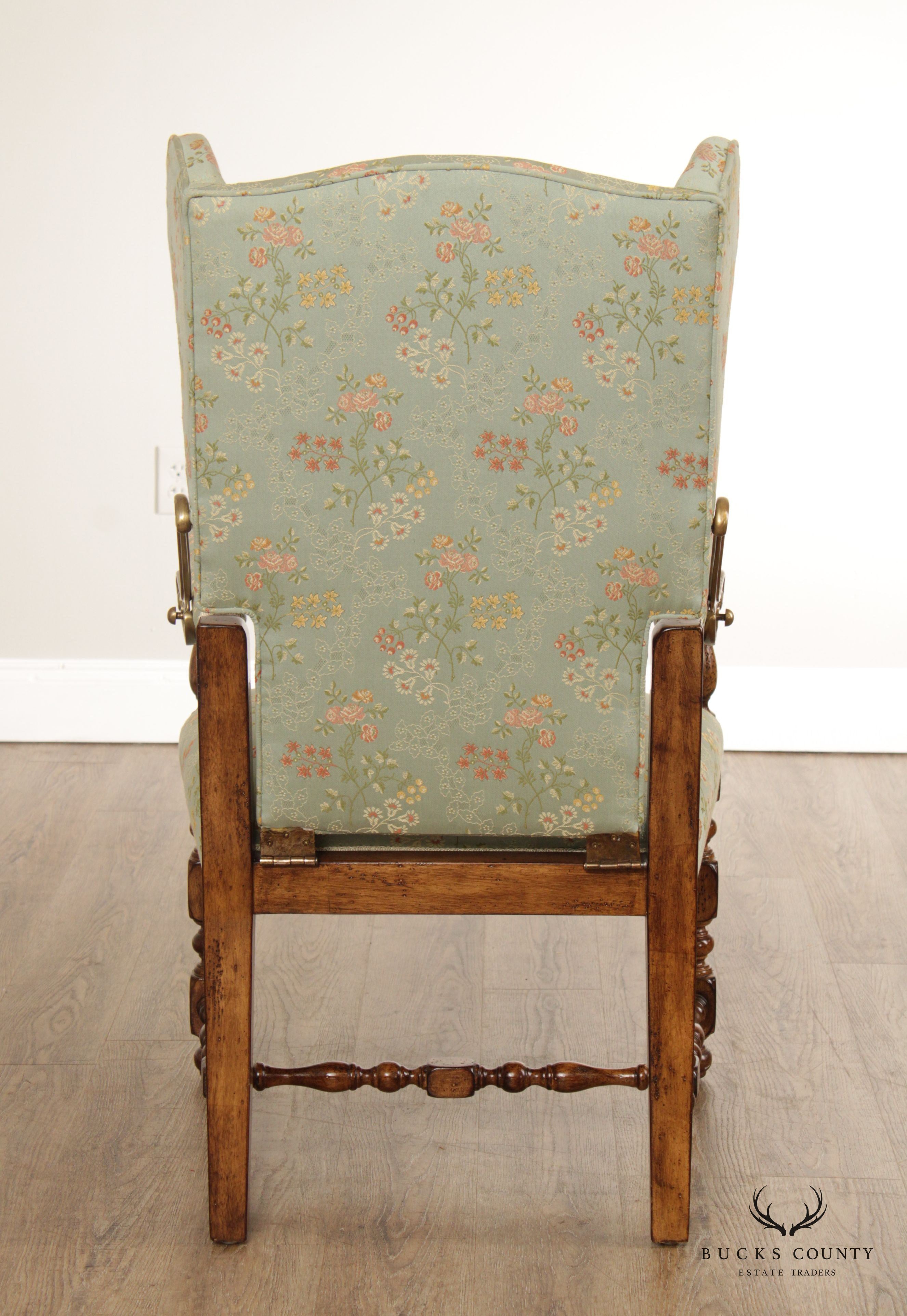 Jacobean Style Reclining Wingback Armchair