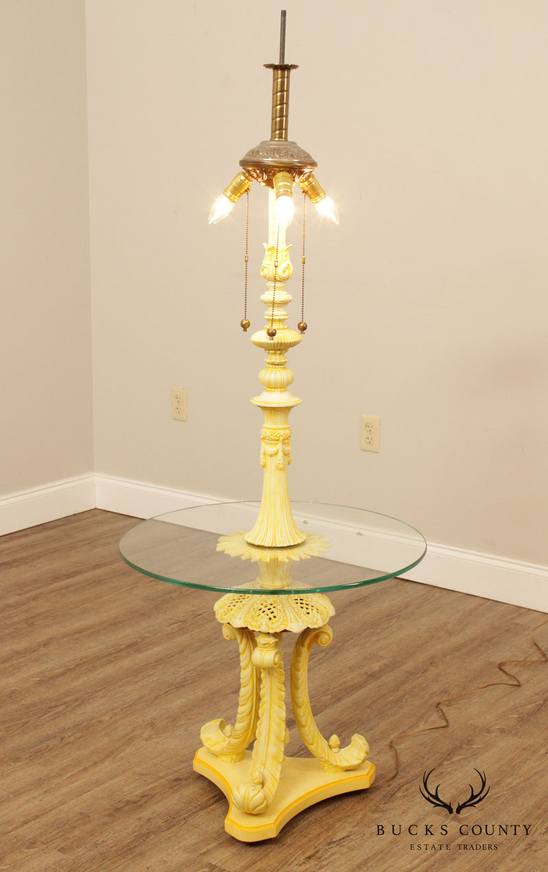 Hollywood Regency Vintage Yellow Slag Glass Floor Lamp Table