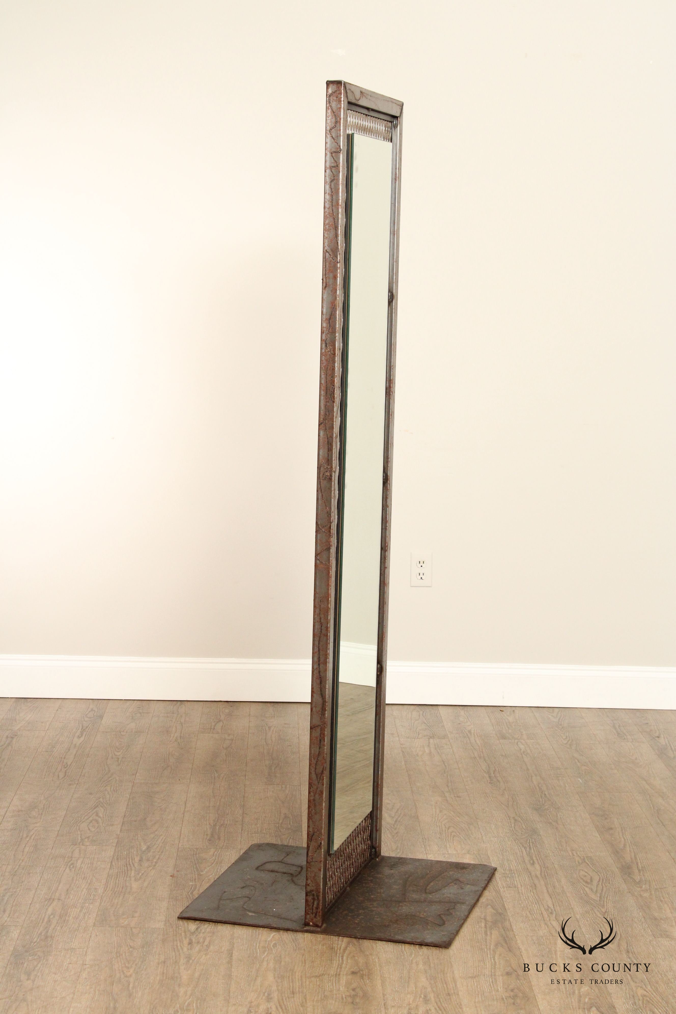 Unusual Custom Crafted Brutalist Steel Double Sided Dressing Mirror