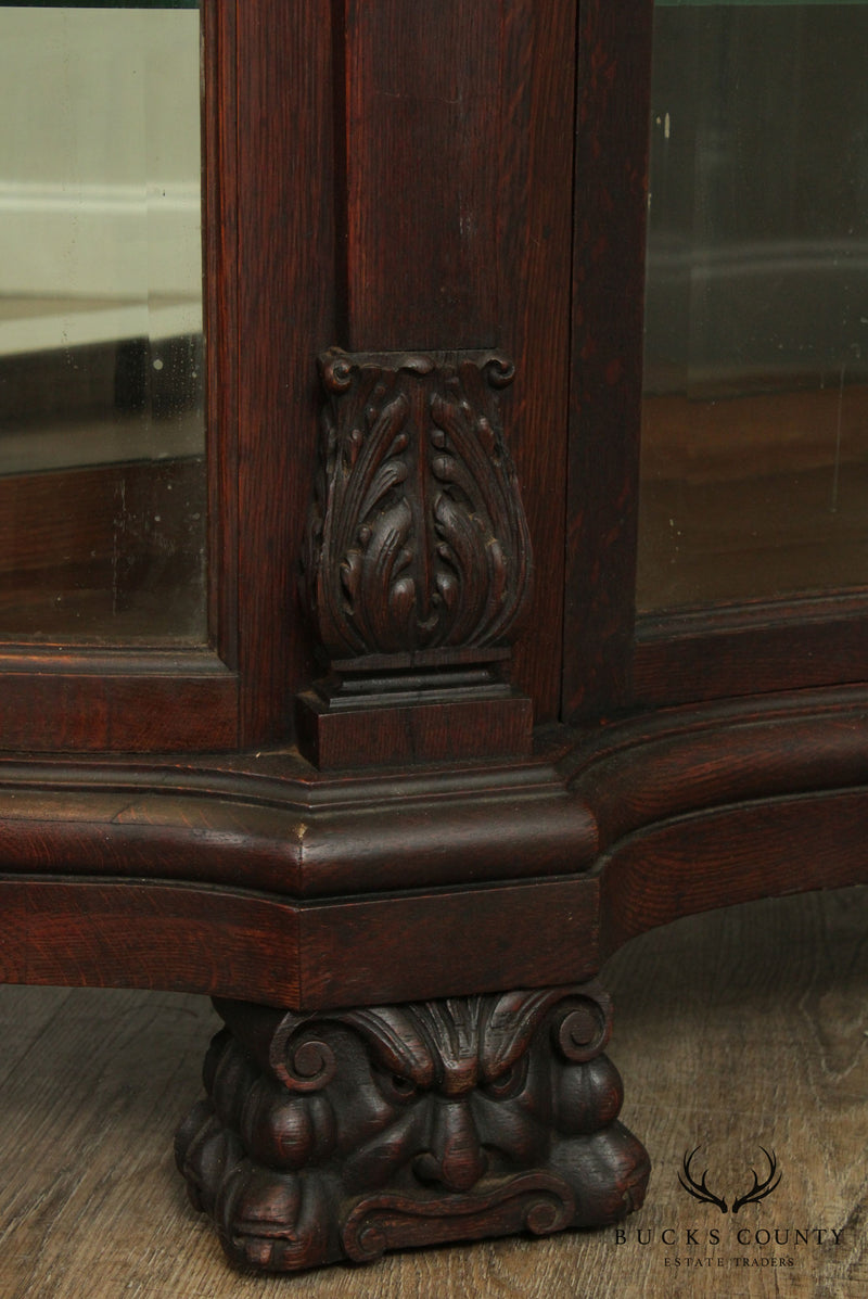 Horner Antique Oak Figural Carved Beveled Glass China Cabinet