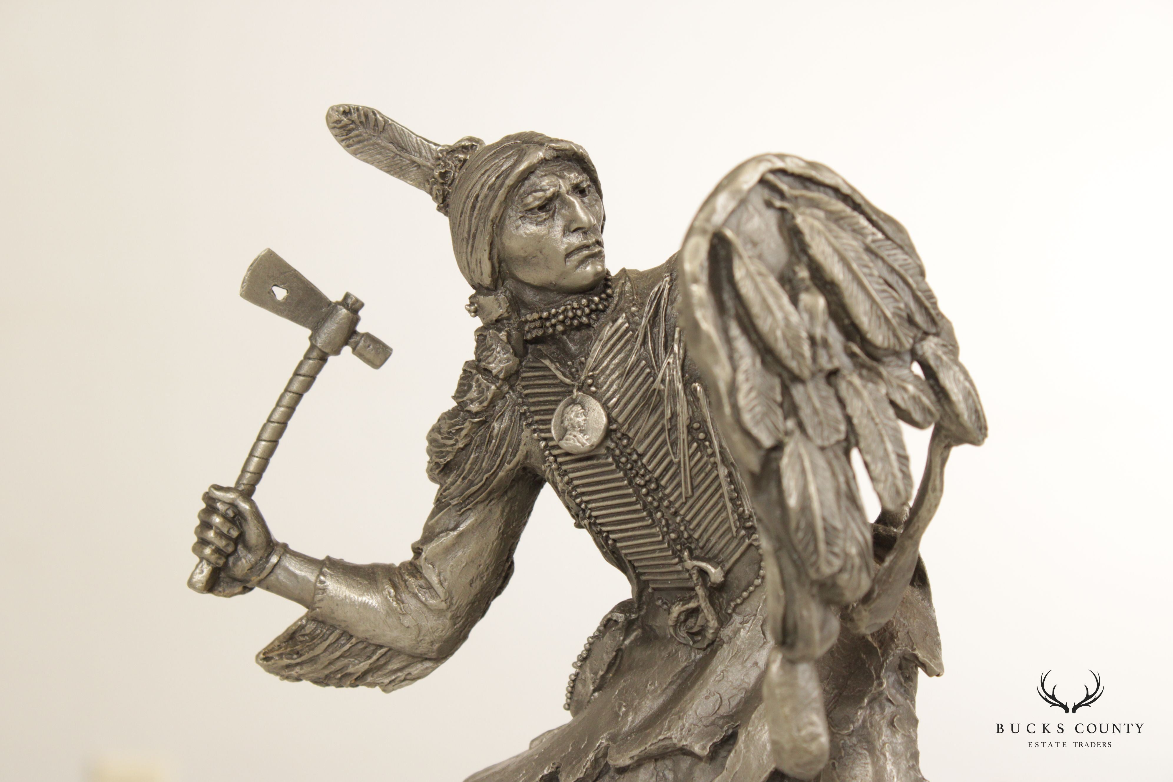 Jim Ponter Native American 'Comanche Warrior' Pewter Sculpture