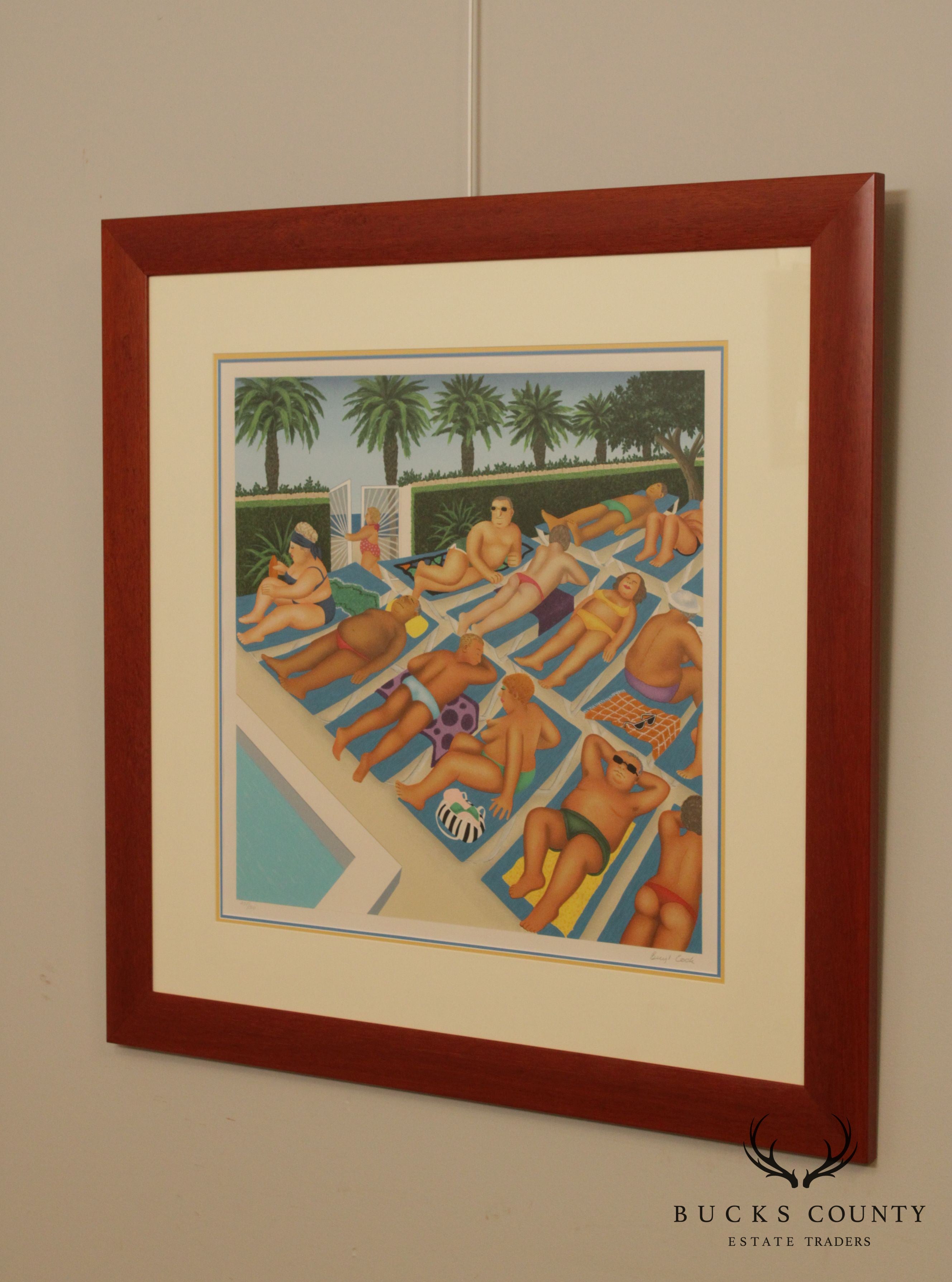 Beryl Cook 'Sunbathers' Custom Frame Signed Lithograph