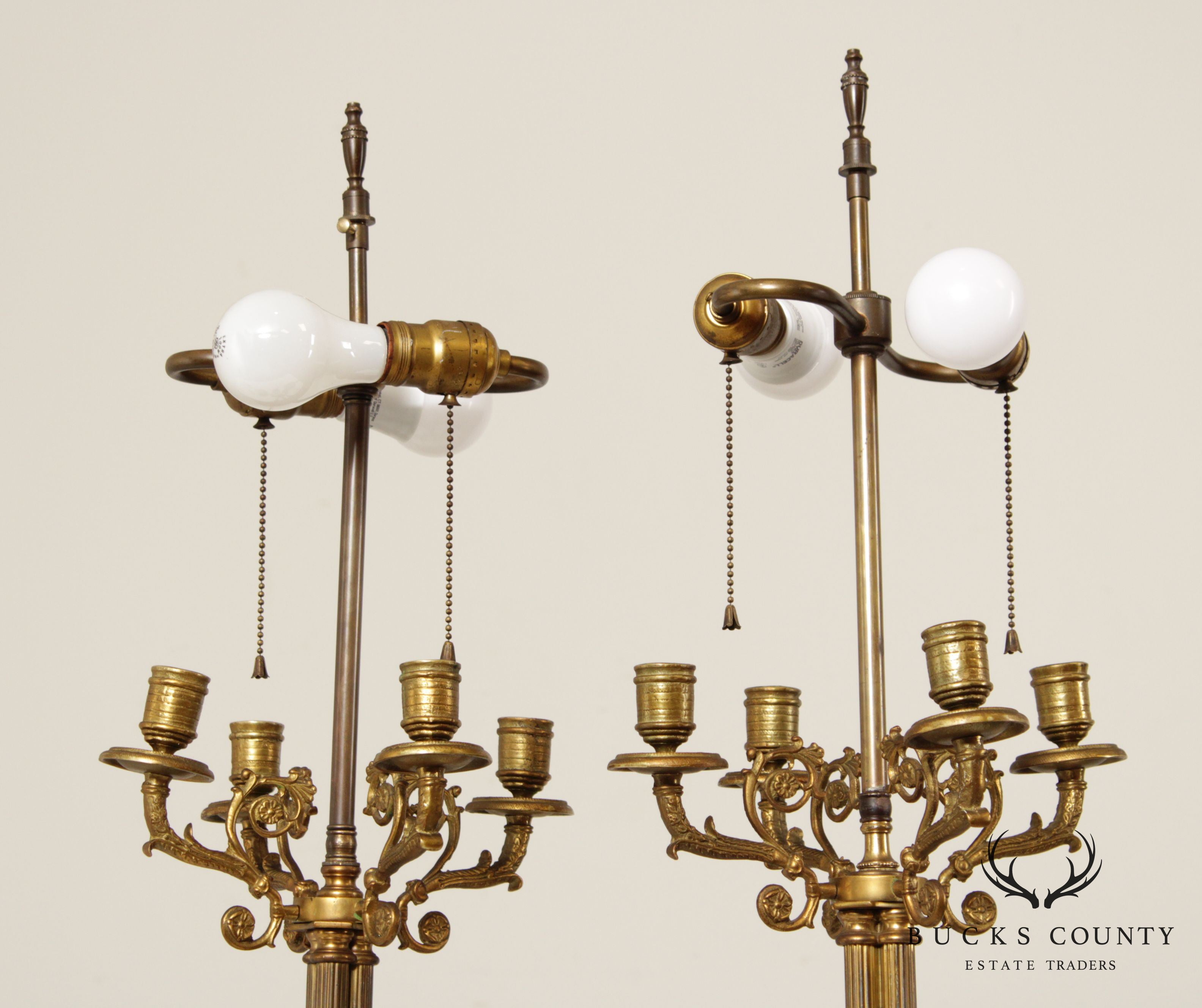 Vintage Neoclassical Bronze Candelabra Lamps