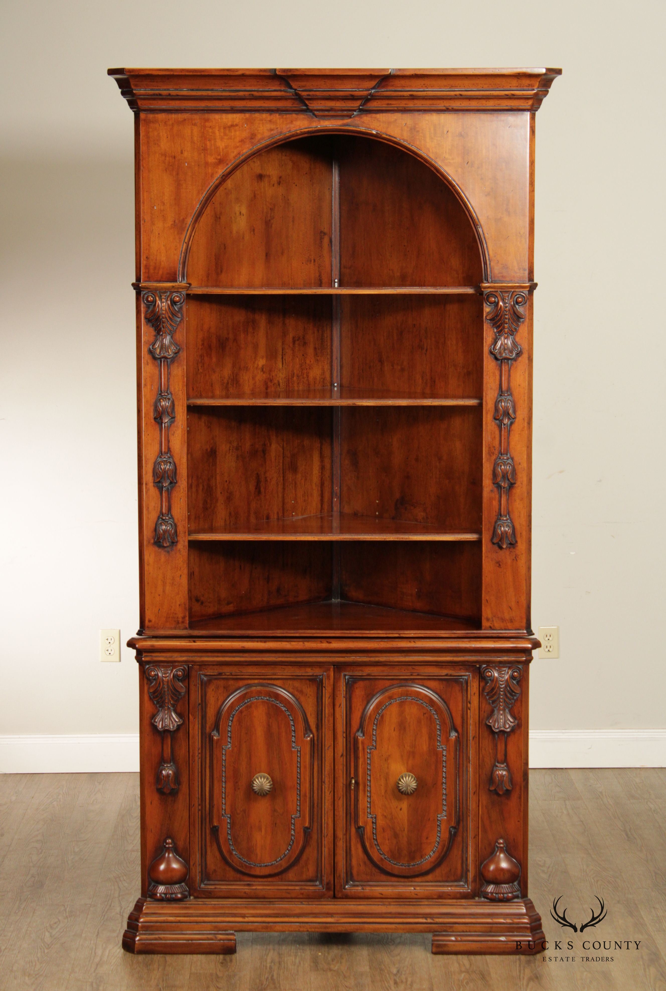 Francesco Molon Louis XVI Style Carved Walnut Corner Cabinet