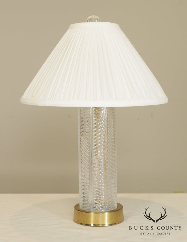Ribbed Crystal Caluman Table Lamp Brass Base & Stem With Shade