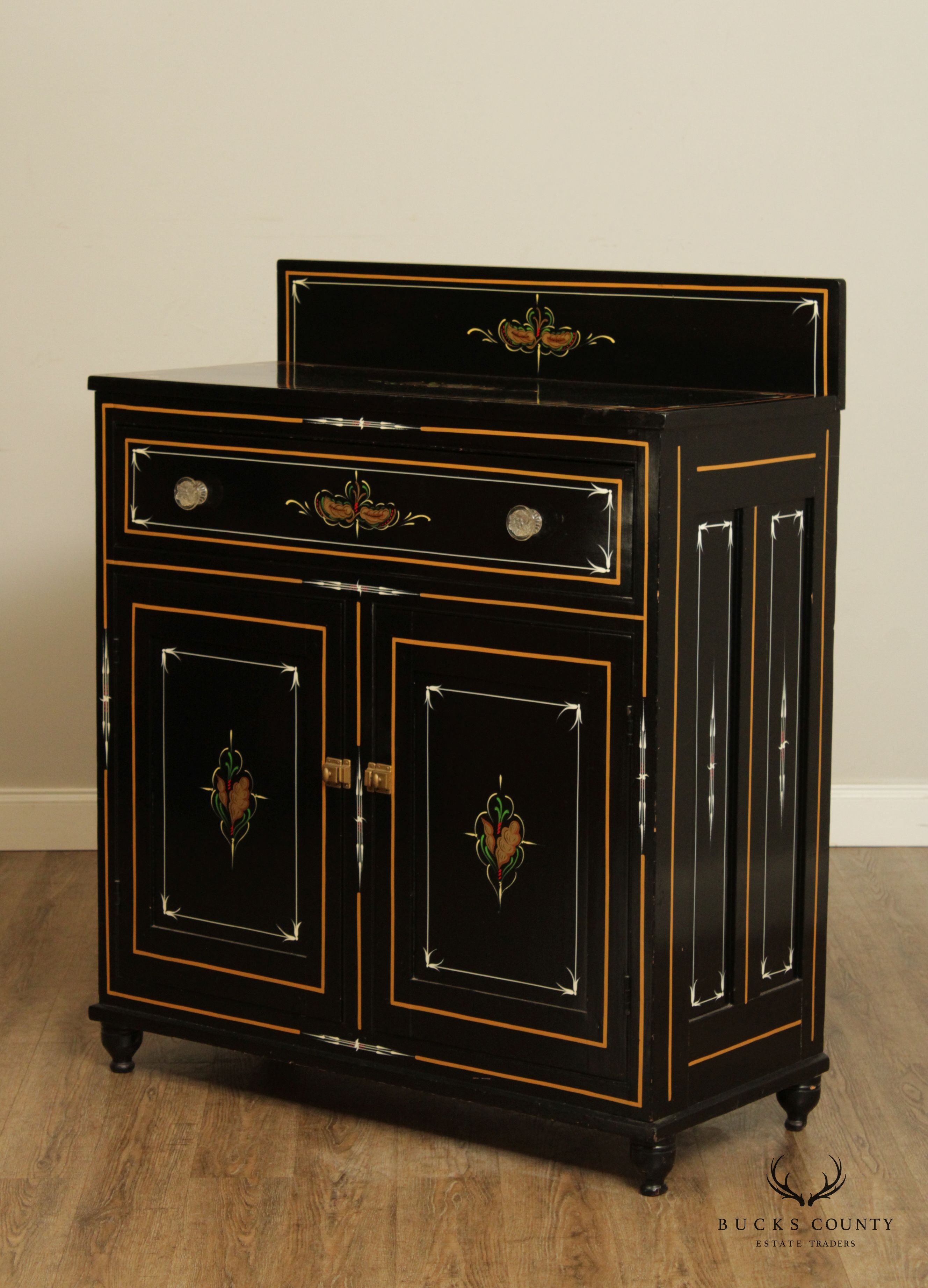 Antique Hand Painted Ebonized Jelly Cupboard