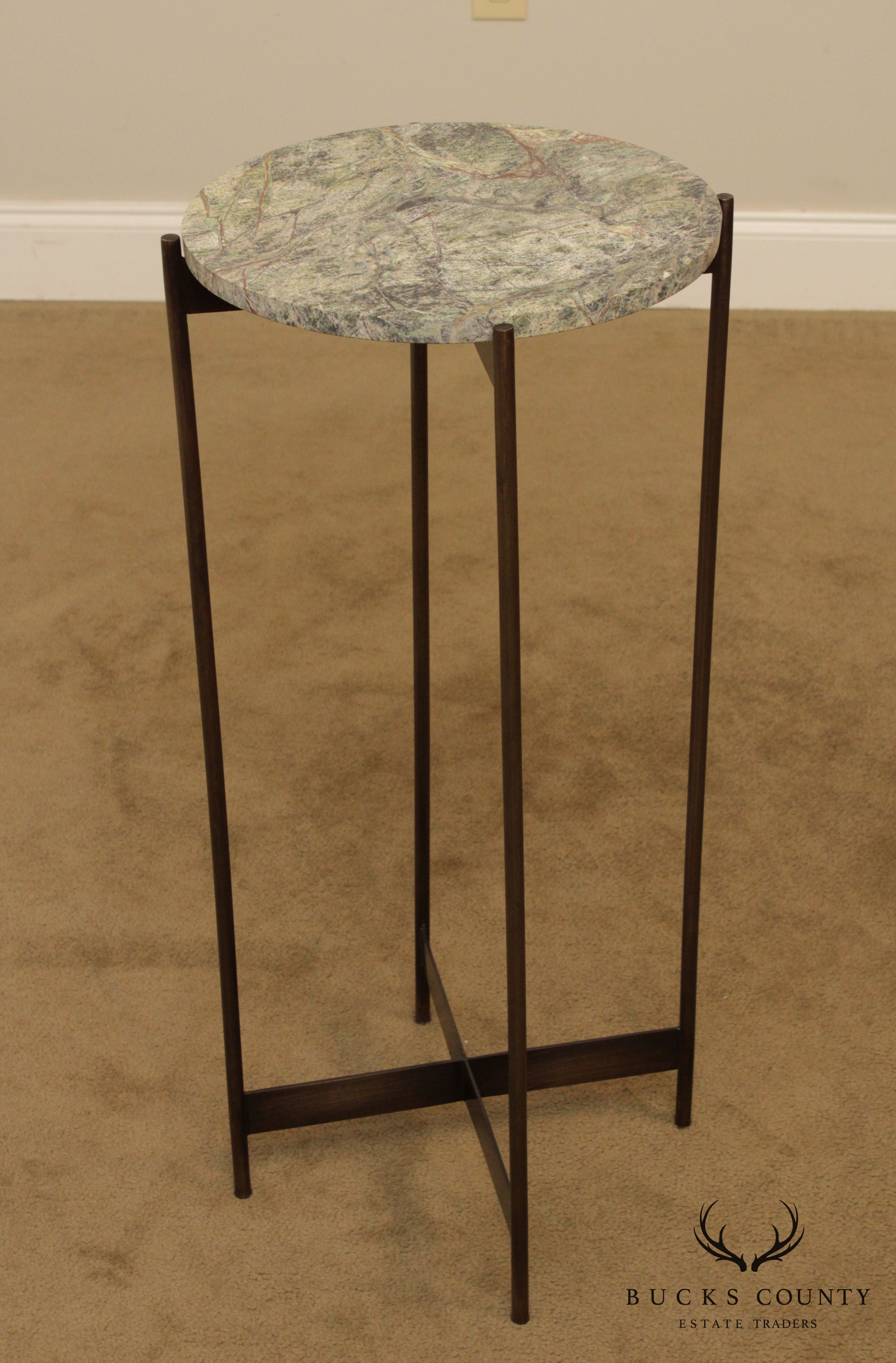 Modern Brass Base Round Marble Top Pedestal or Plant Stand